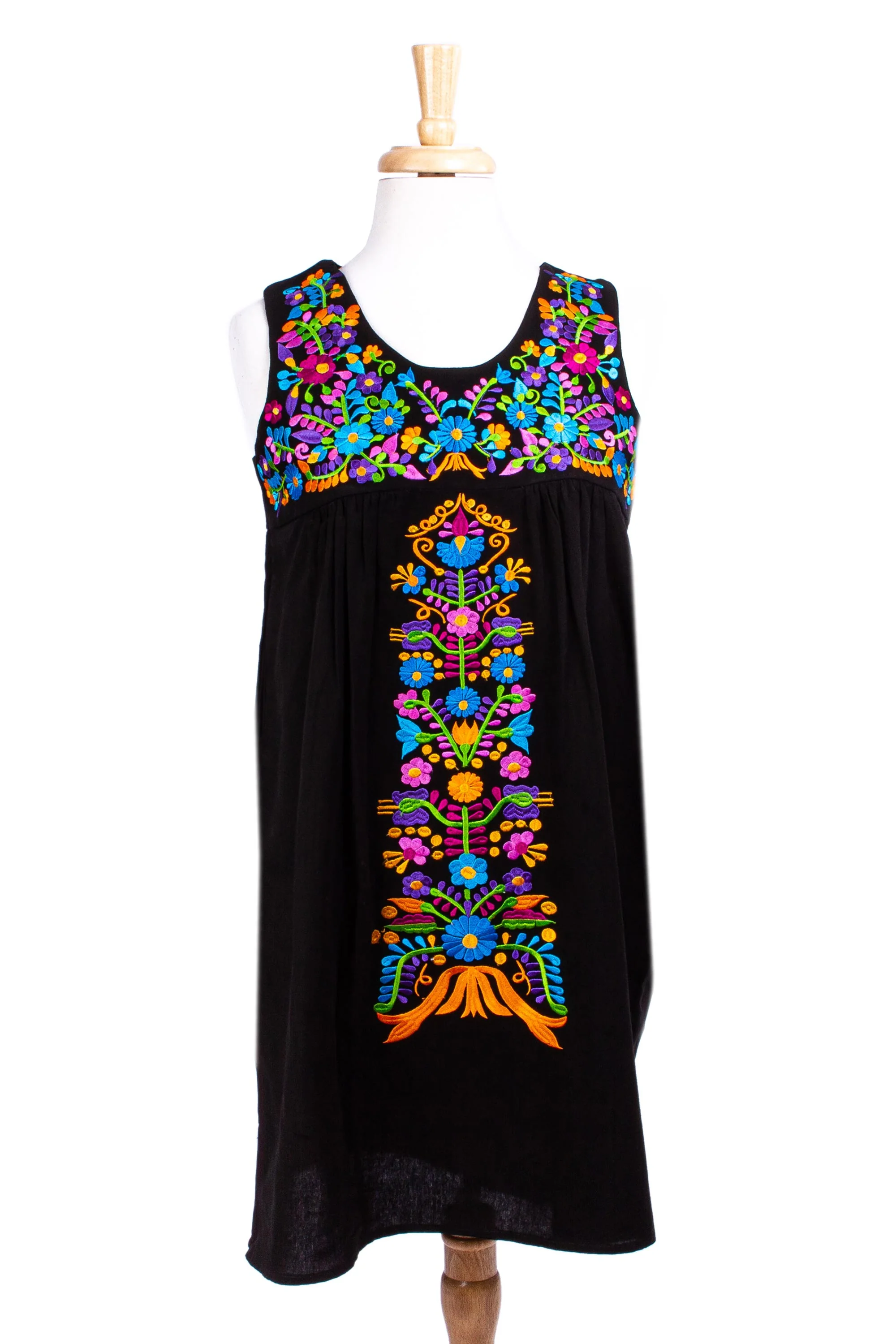 Chapala Breeze Sleeveless Embroidered Black Dress - Image 2