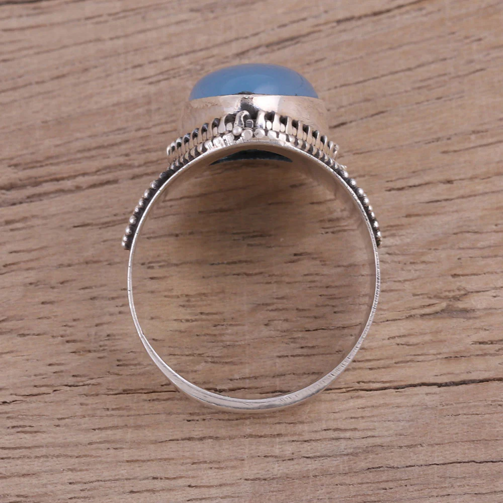 Charismatic Blue Charm Sterling Silver Blue Chalcedony Cocktail Ring - Image 4