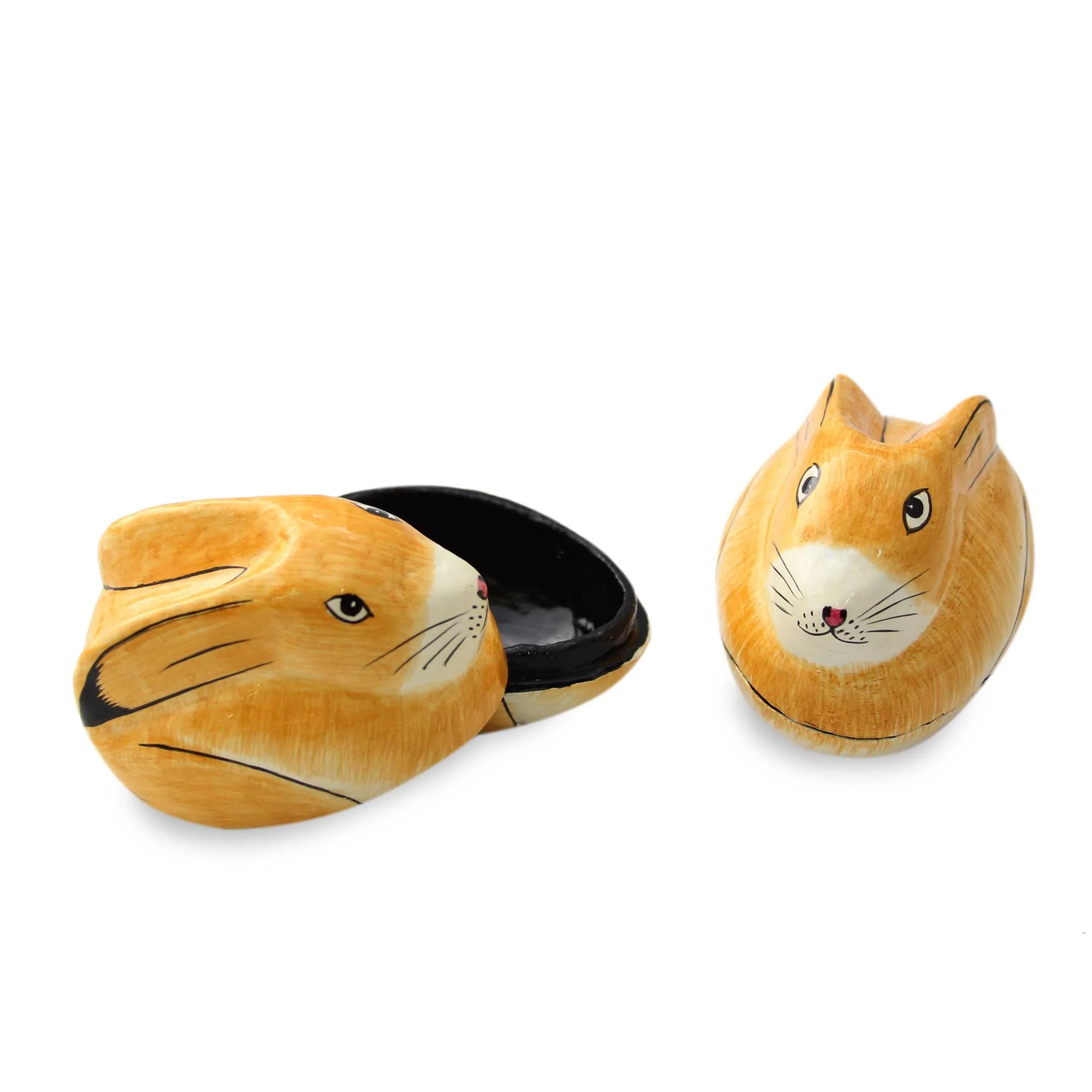 Charismatic Rabbits Artisan Crafted Papier Mache Decorative Bunny Boxes (Pair) - Image 4