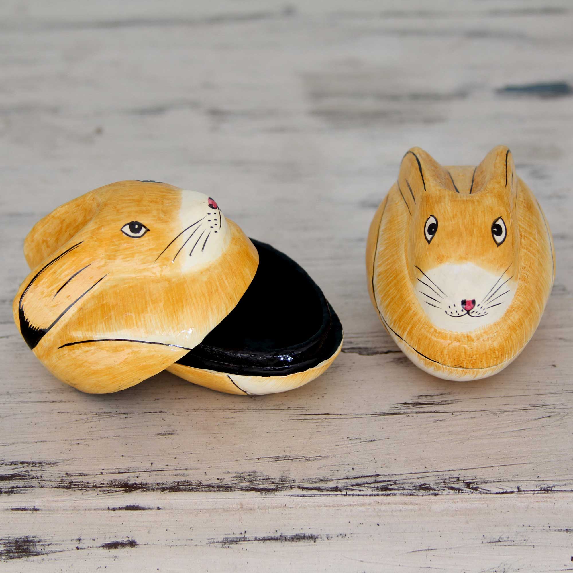 Charismatic Rabbits Artisan Crafted Papier Mache Decorative Bunny Boxes (Pair) - Image 5