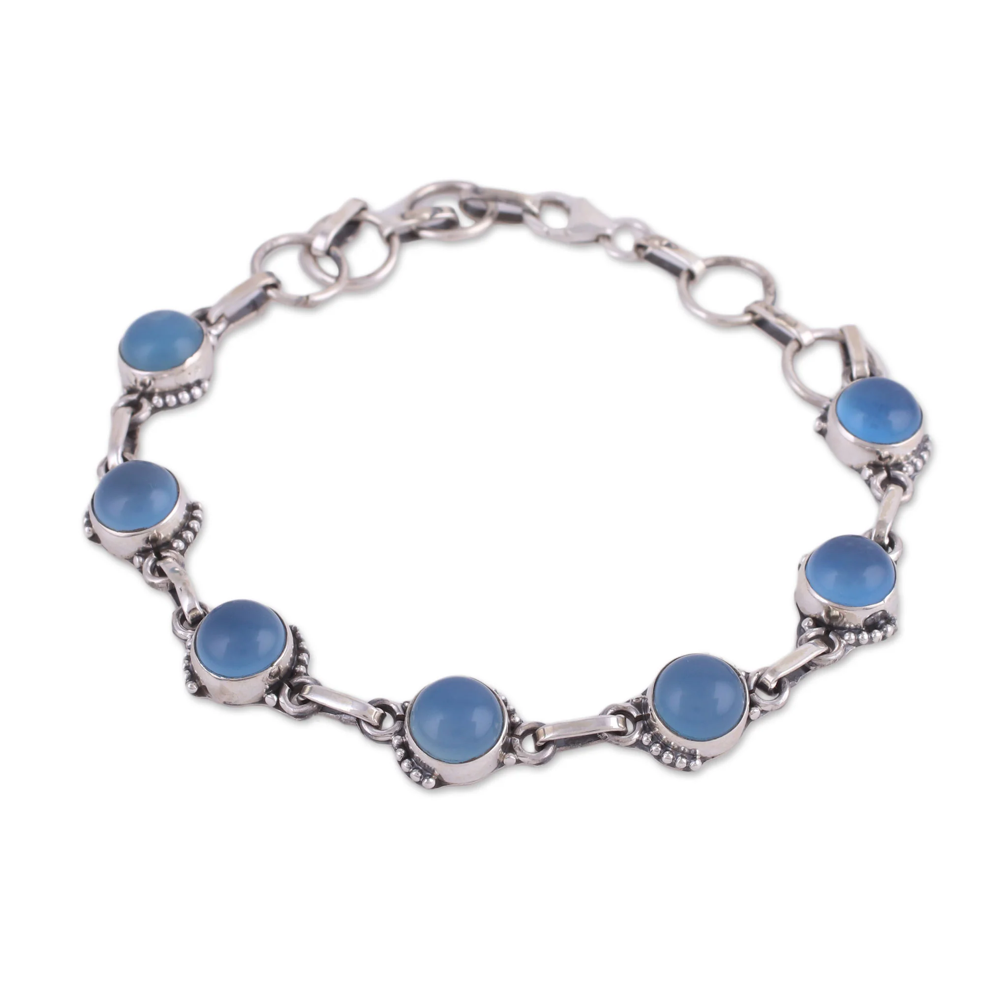 Charming Orbs Chalcedony and Sterling Silver Link Bracelet from India - Image 4