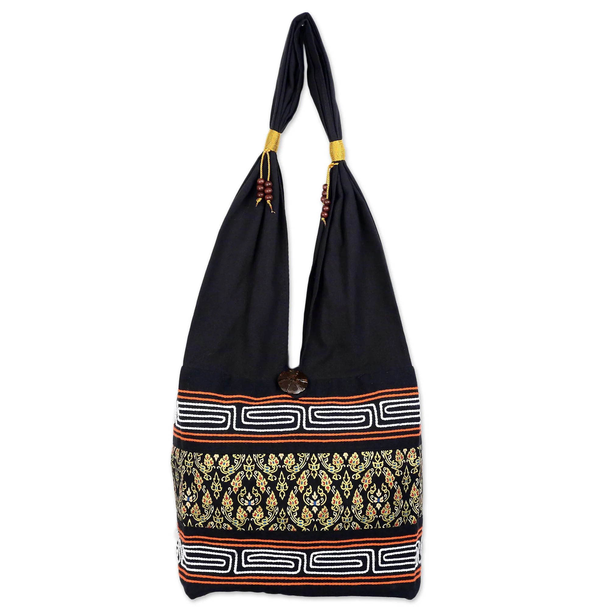 Charming Thai In Black Cotton Blend Shoulder Bag - Image 2