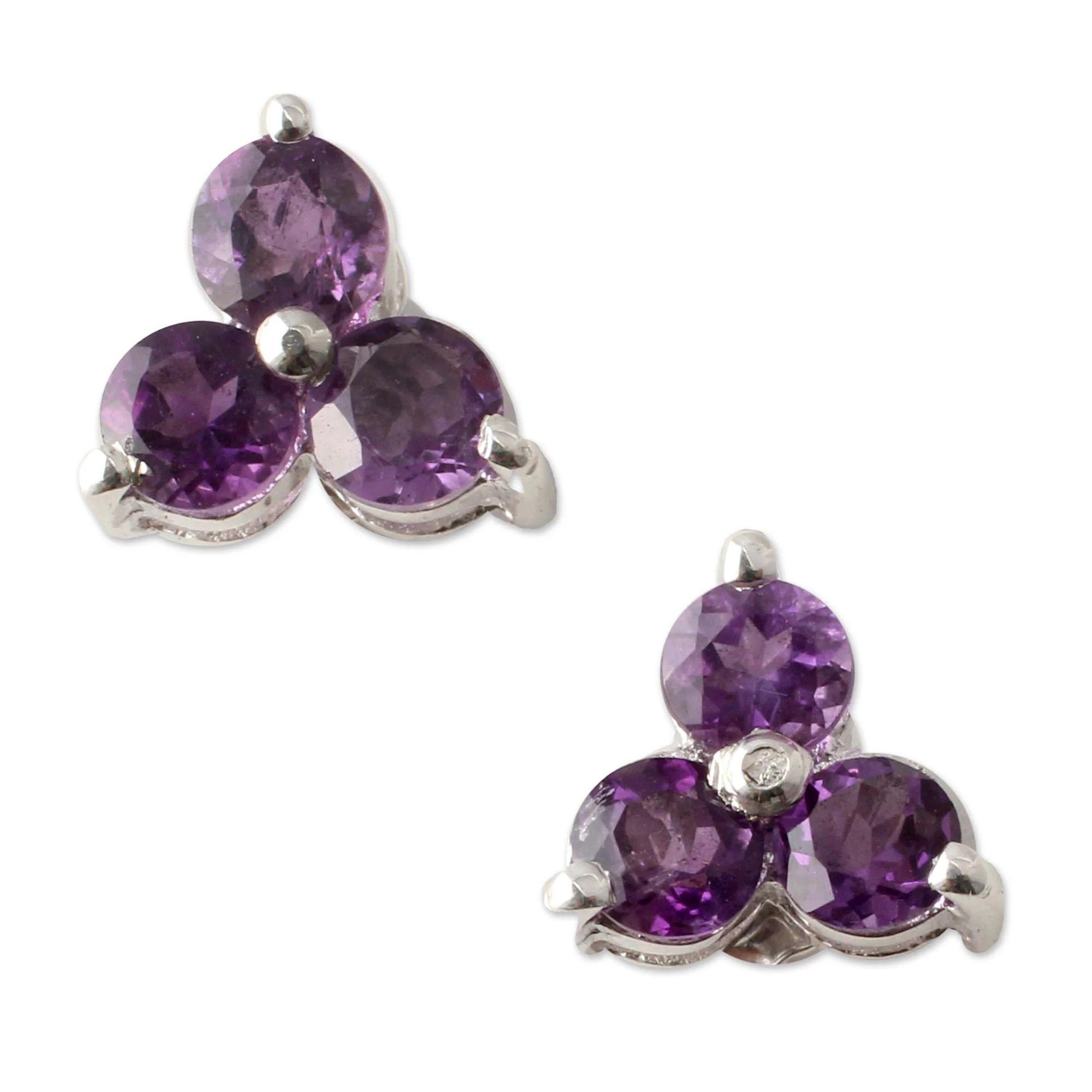 Charming Trio Silver and Amethyst Button Earrings - Image 2