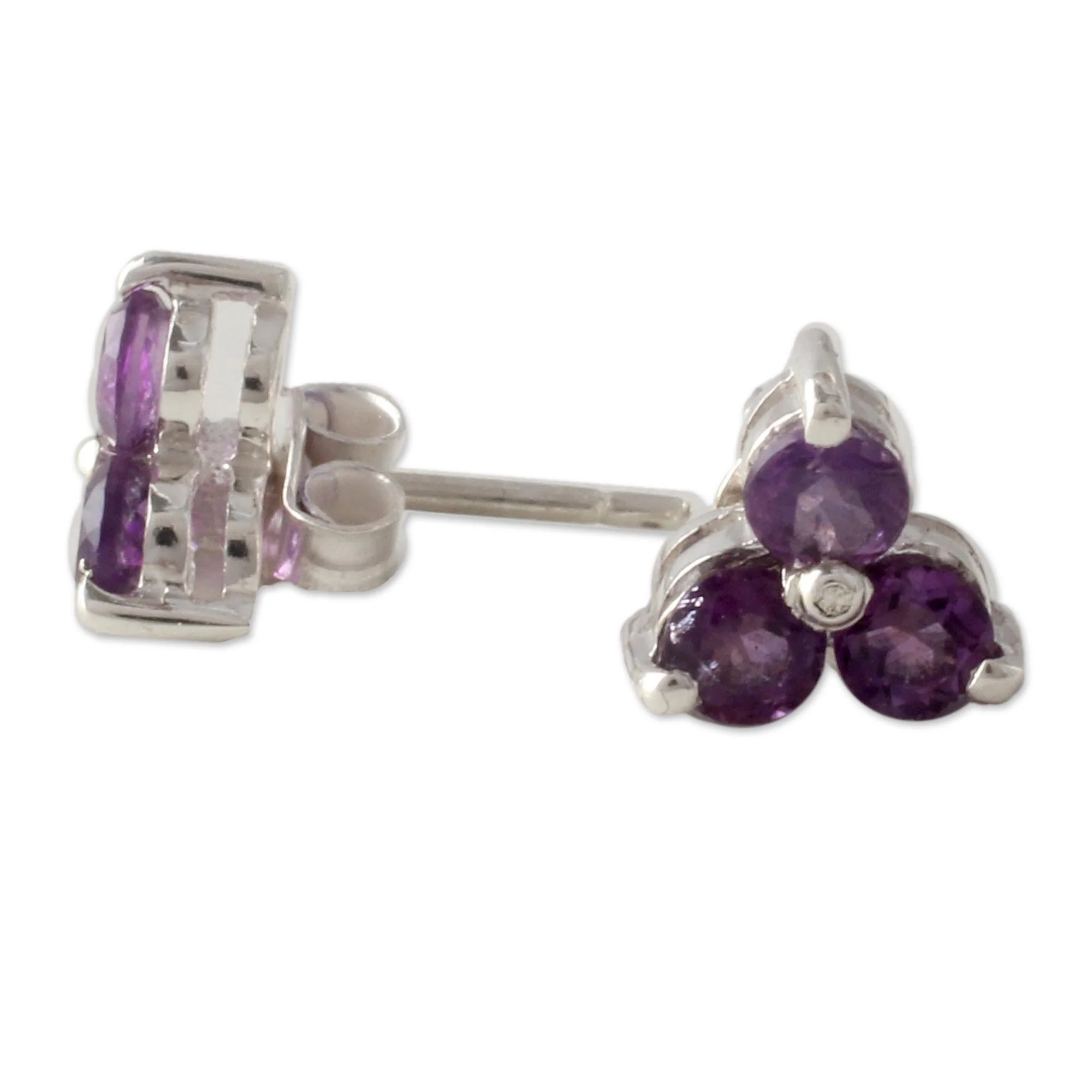 Charming Trio Silver and Amethyst Button Earrings - Image 4