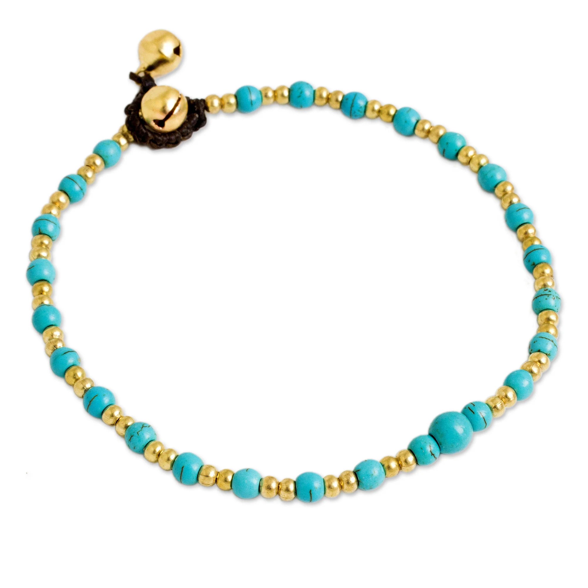 Cheerful Walk Blue Calcite Brass Beaded Anklet - Image 2