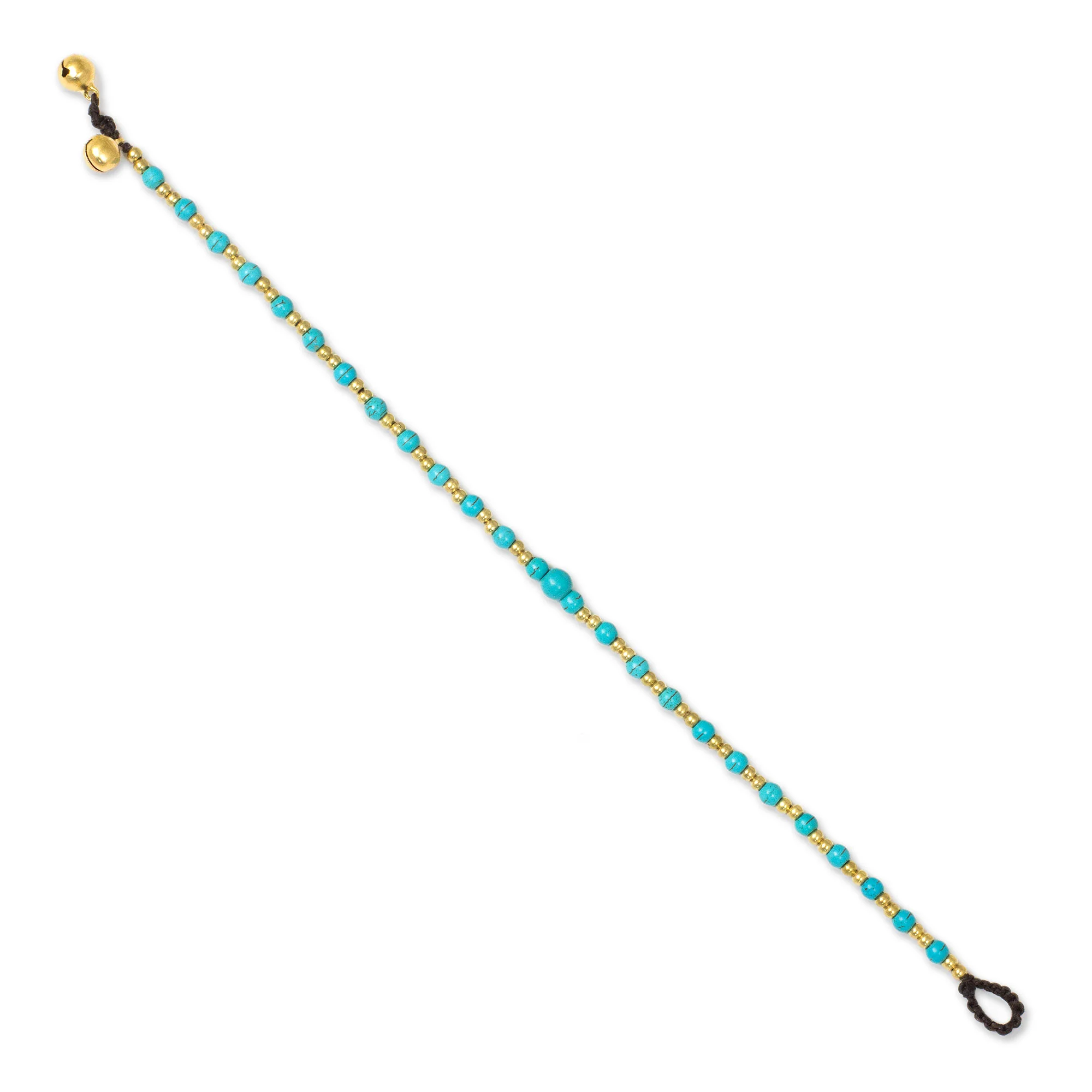 Cheerful Walk Blue Calcite Brass Beaded Anklet - Image 3