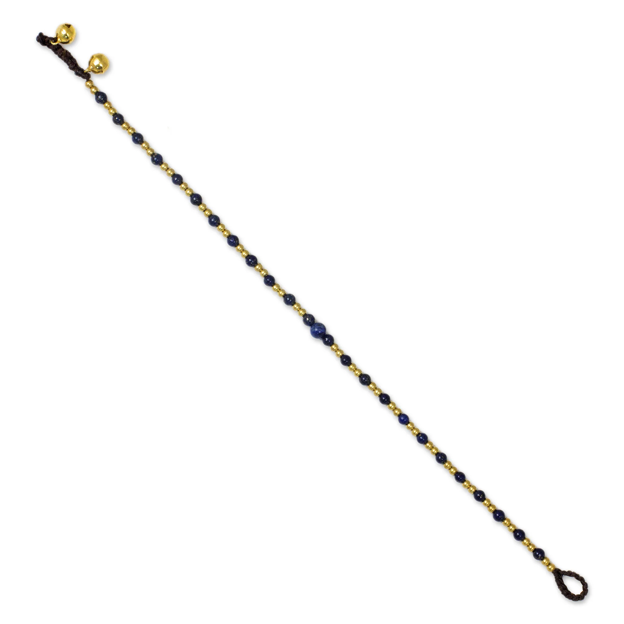 Cheerful Walk Single Strand Brass Bead Anklet with Lapis Lazuli - Image 3