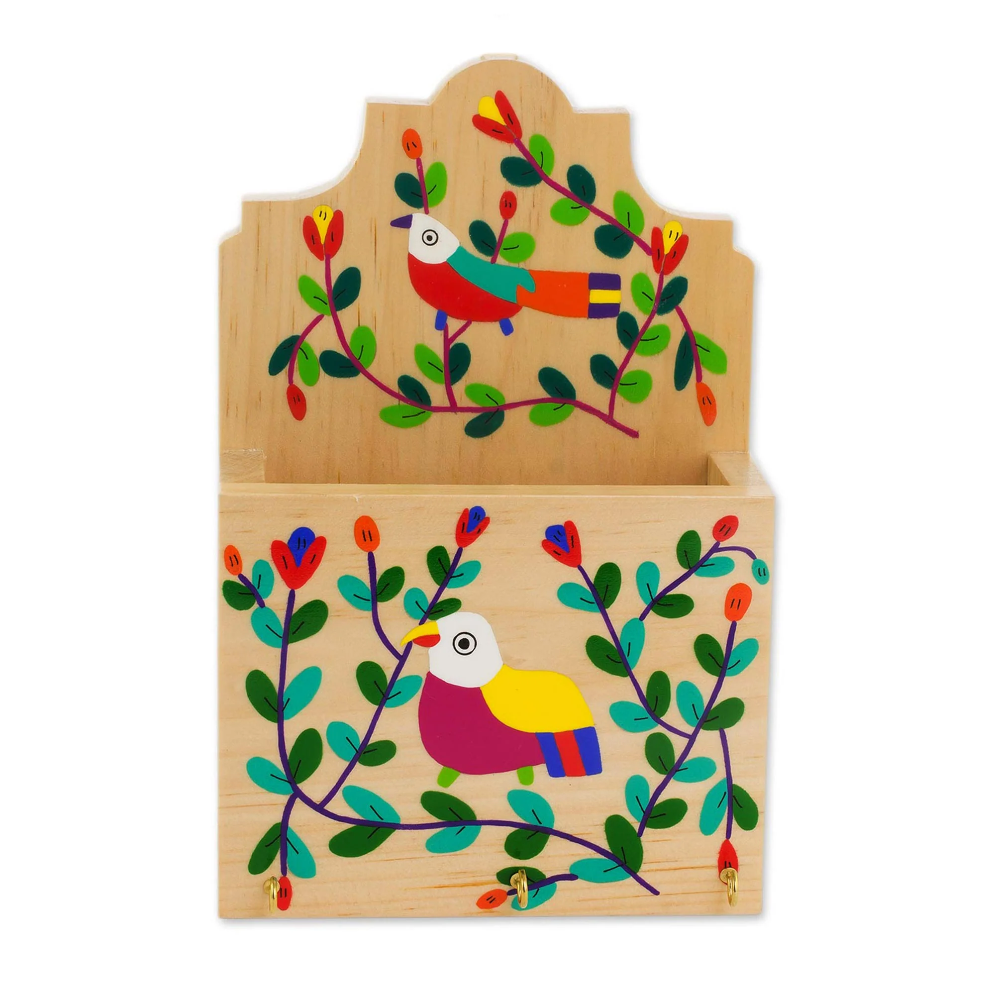 Cheery Birds Colorful Bird and Flowers Pinewood Letter and Key Holder - Image 2
