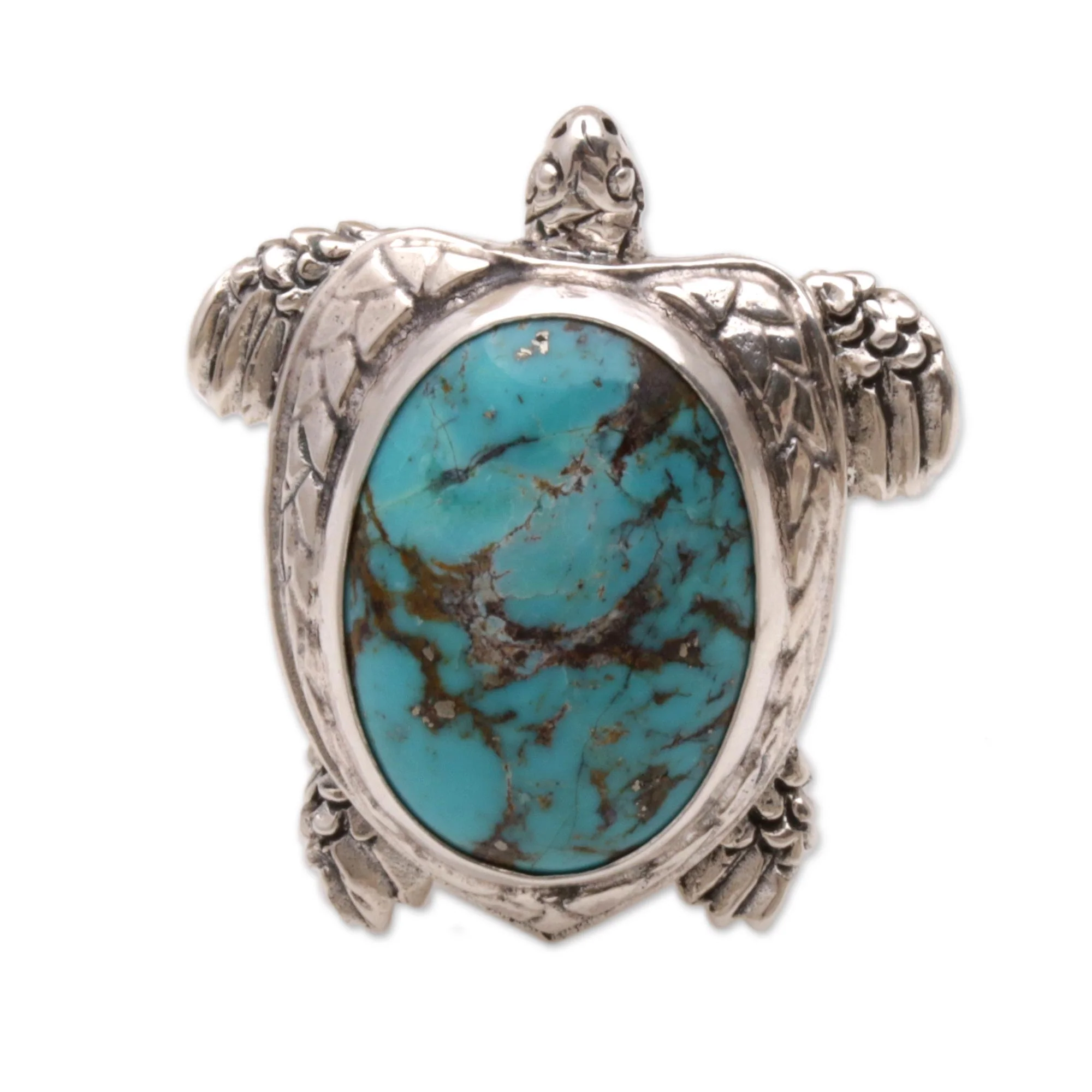 Chelonia Turtle Men's Sterling Silver and Reconstituted Turquoise Ring - Image 5