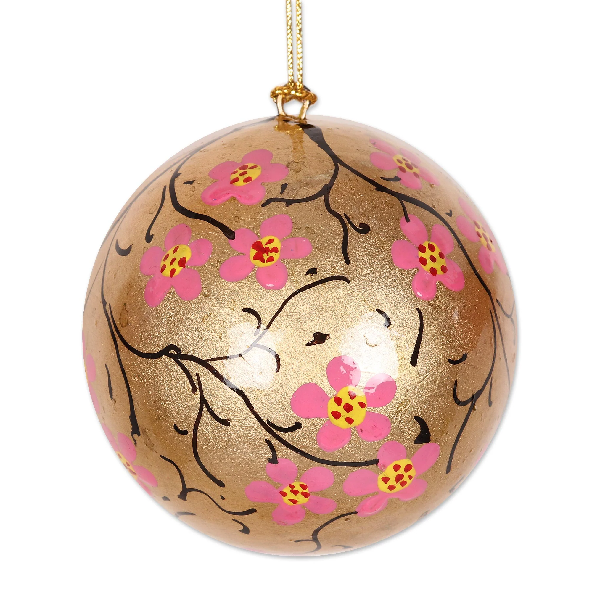 Cherry Blossom Christmas Artisan Crafted Floral Christmas Ornaments ( set of 6) - Image 3