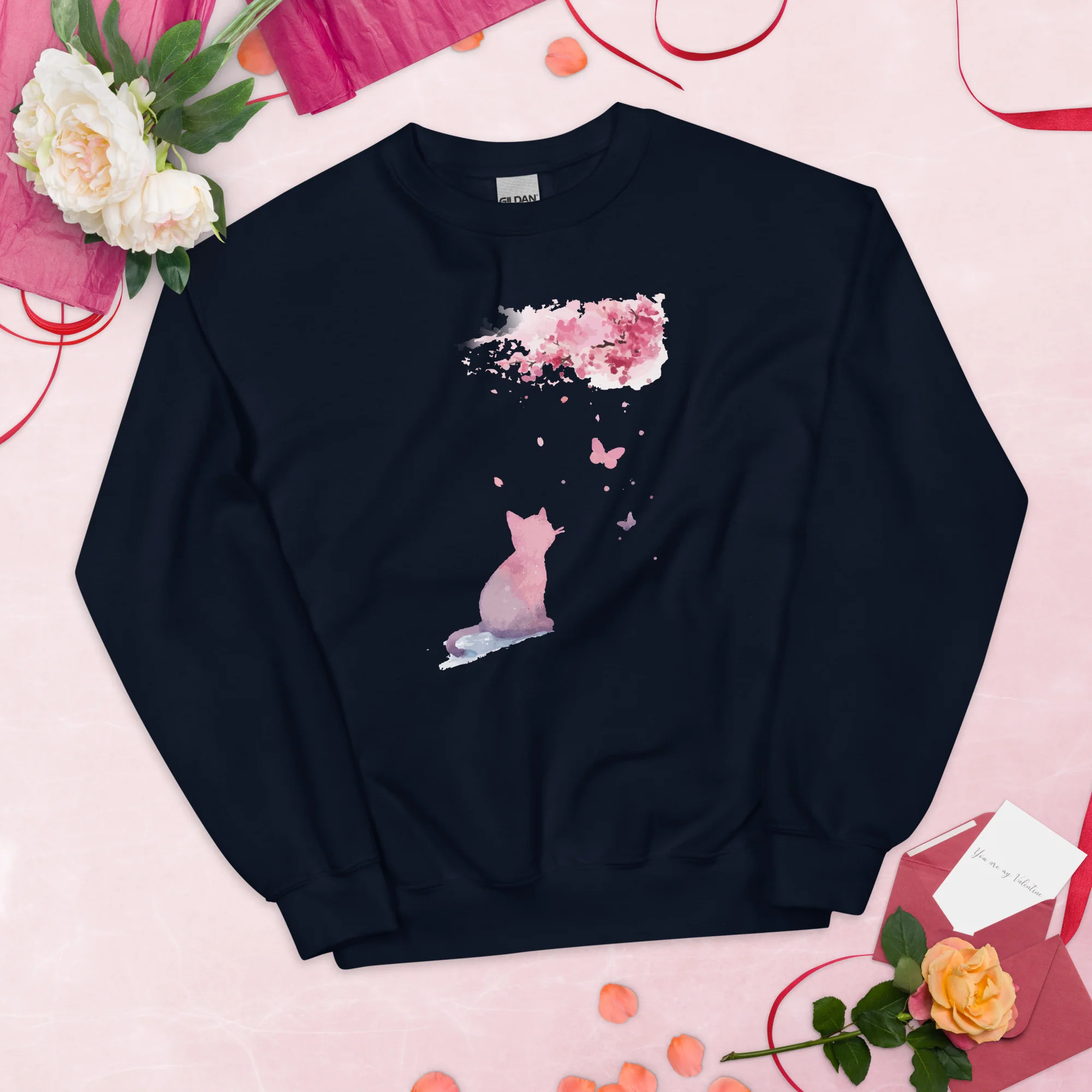 Cherry Blossom Kitten Crewneck Sweatshirt - Image 3