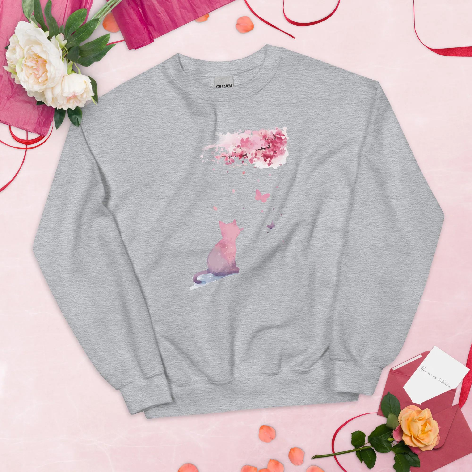 Cherry Blossom Kitten Crewneck Sweatshirt - Image 5