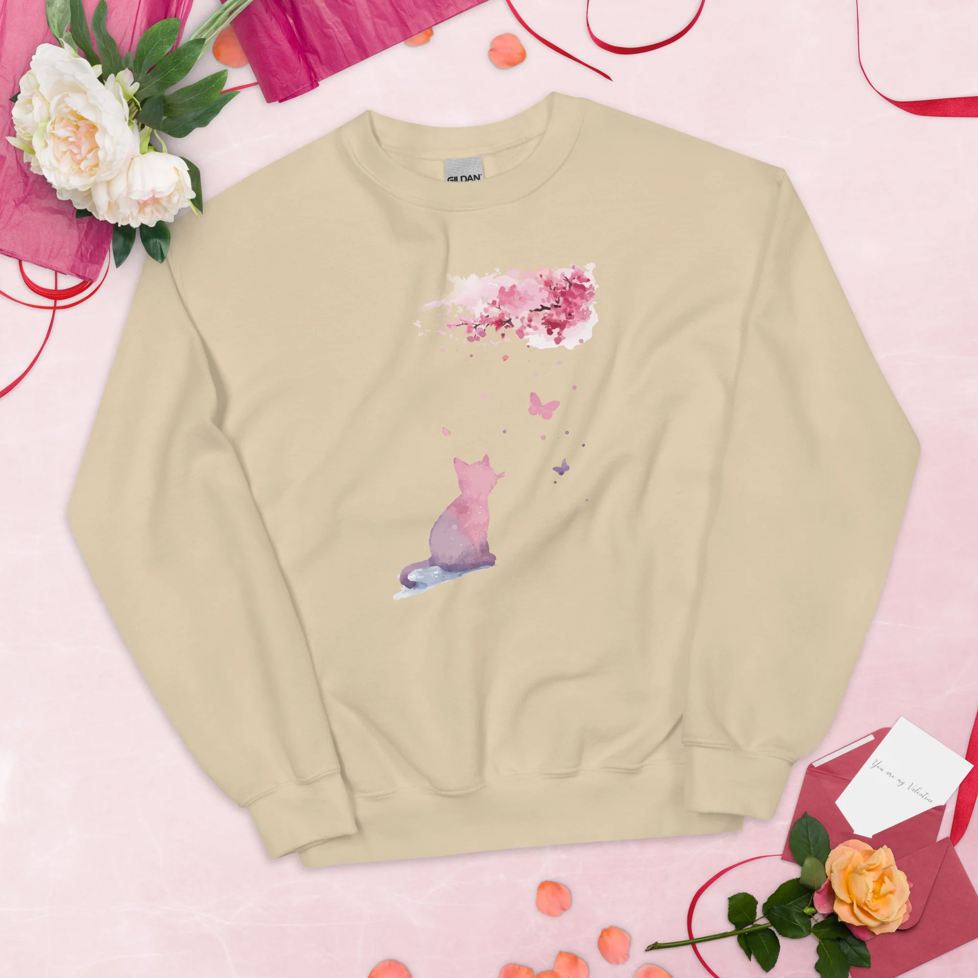 Cherry Blossom Kitten Crewneck Sweatshirt - Image 6