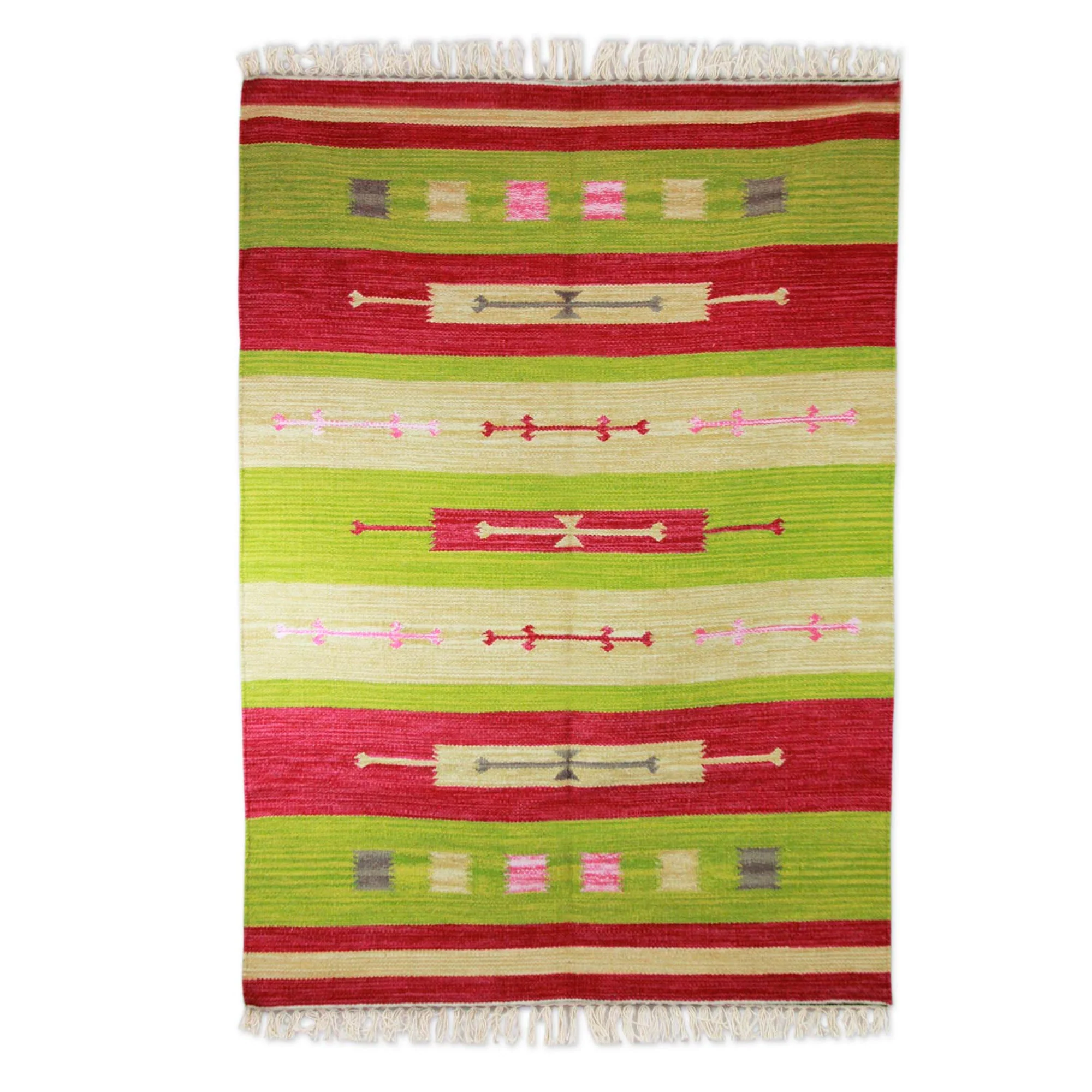 Cherry Lime Geometry Wool dhurrie rug (4x6) - Image 2