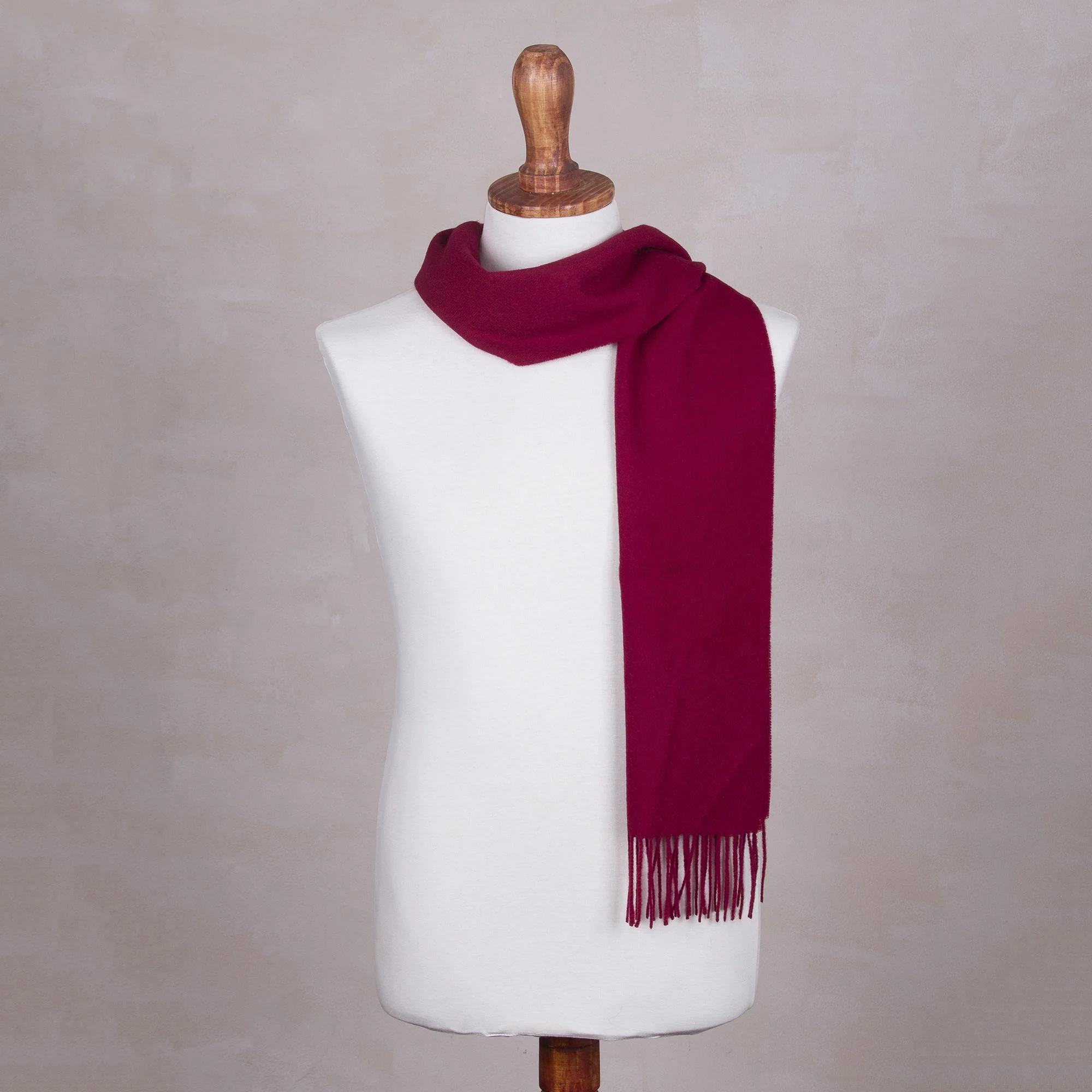 Cherry Red Burgundy Men's Alpaca Scarf - Image 4