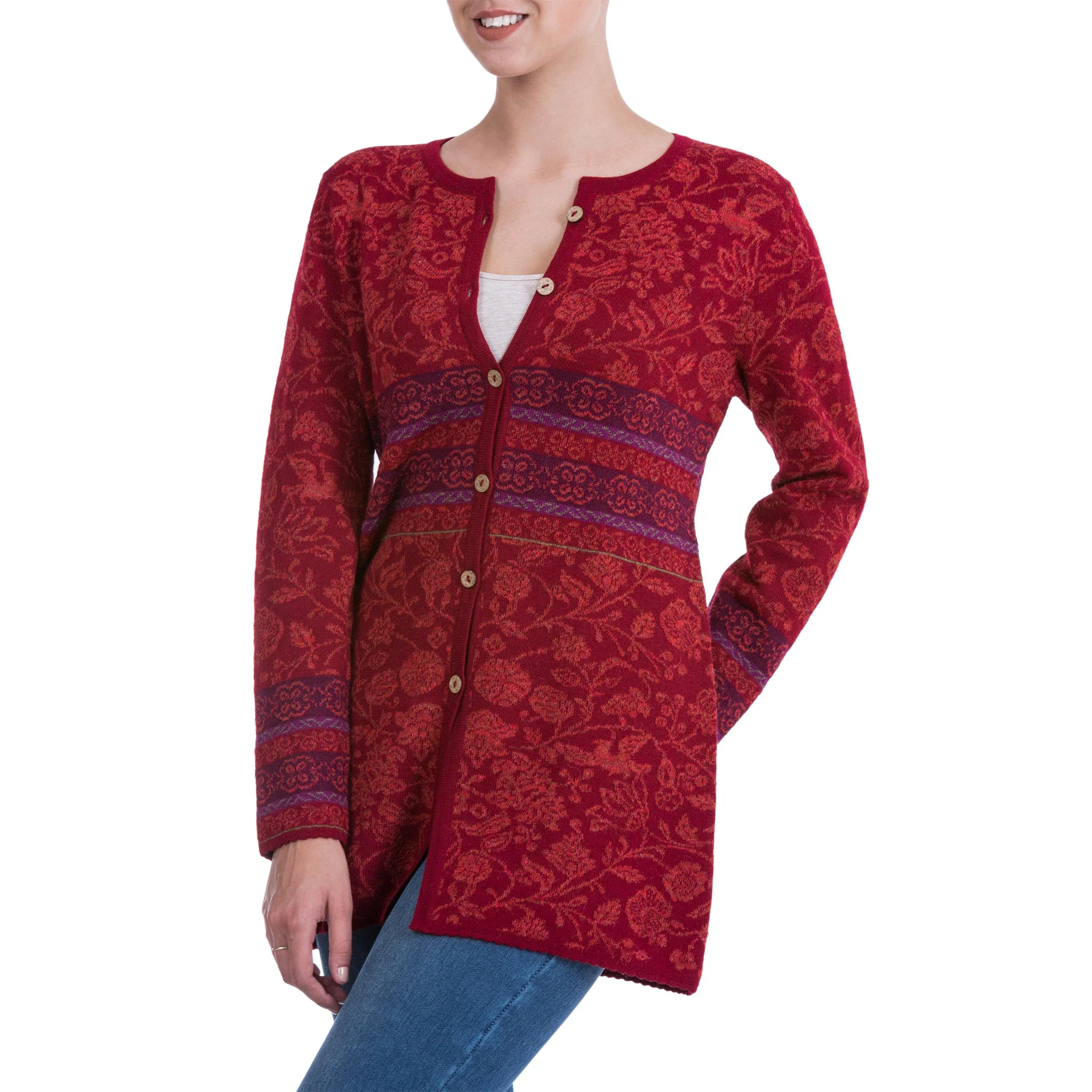 Cherry Red Romance Alpaca Cardigan - Image 3
