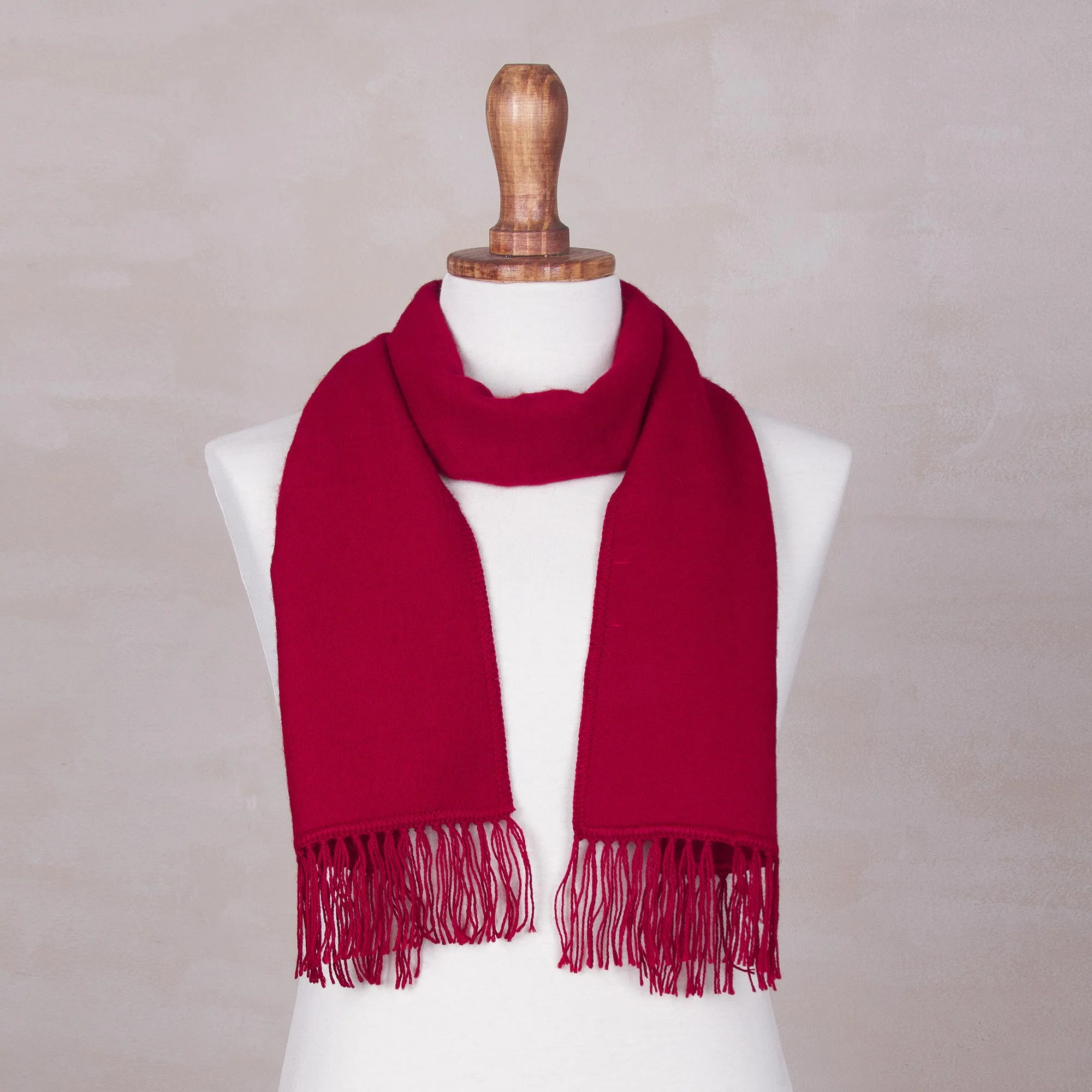 Cherry Wine Red Alpaca Blend Scarf - Image 3