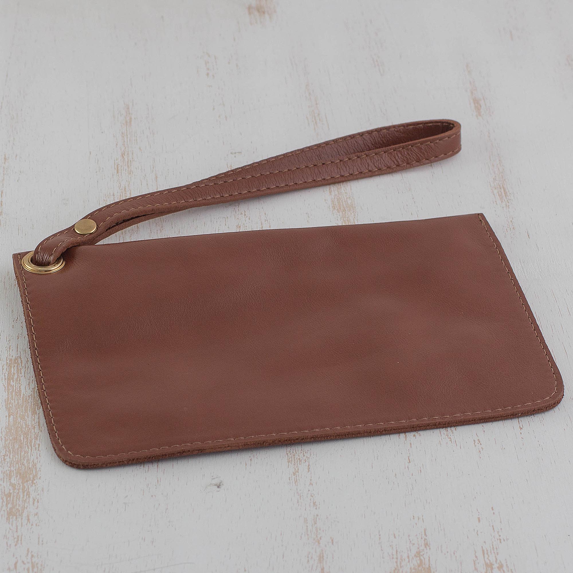 Chestnut Sophistication Handcrafted Leather Wristlet in Chestnut from Brazil - Image 3