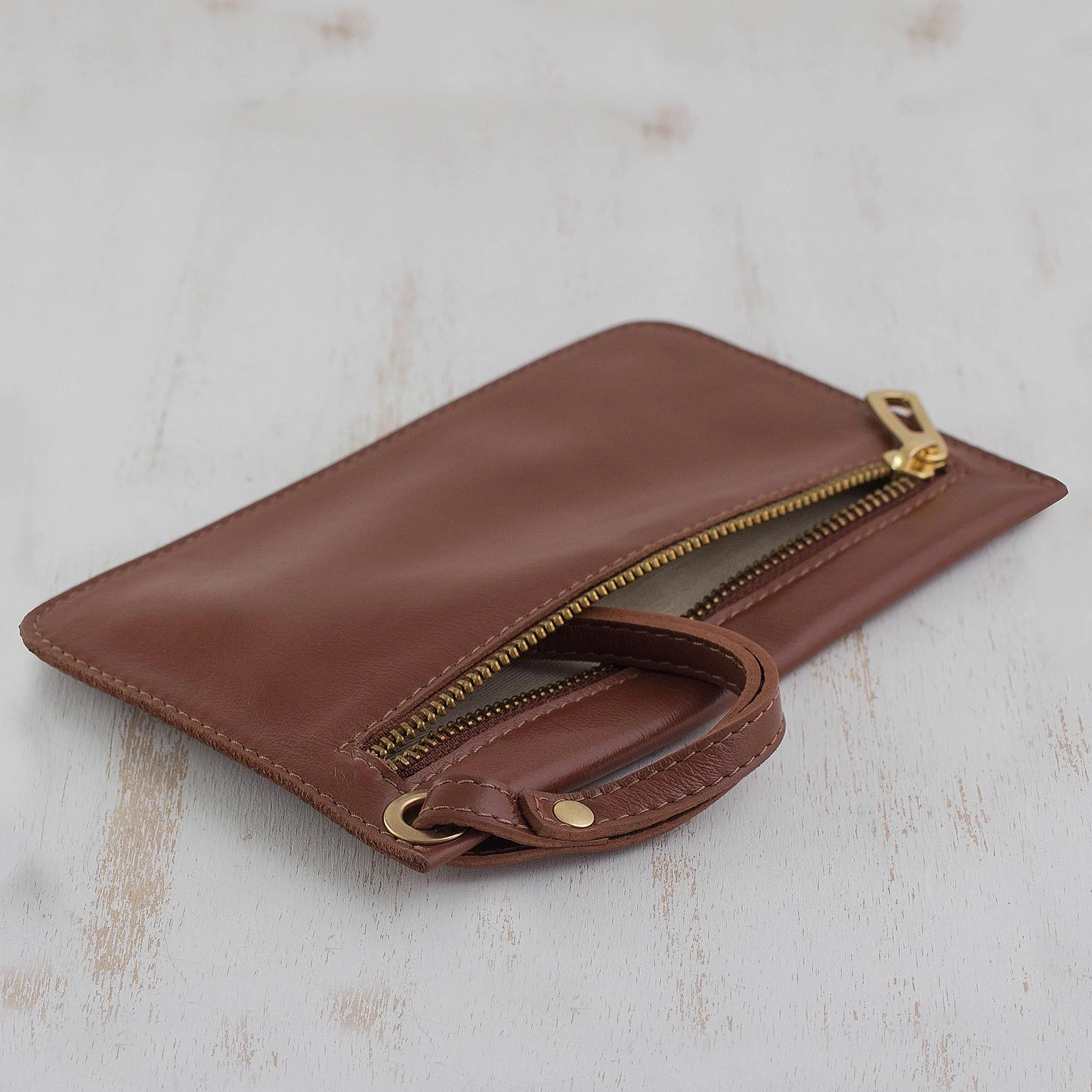 Chestnut Sophistication Handcrafted Leather Wristlet in Chestnut from Brazil - Image 4