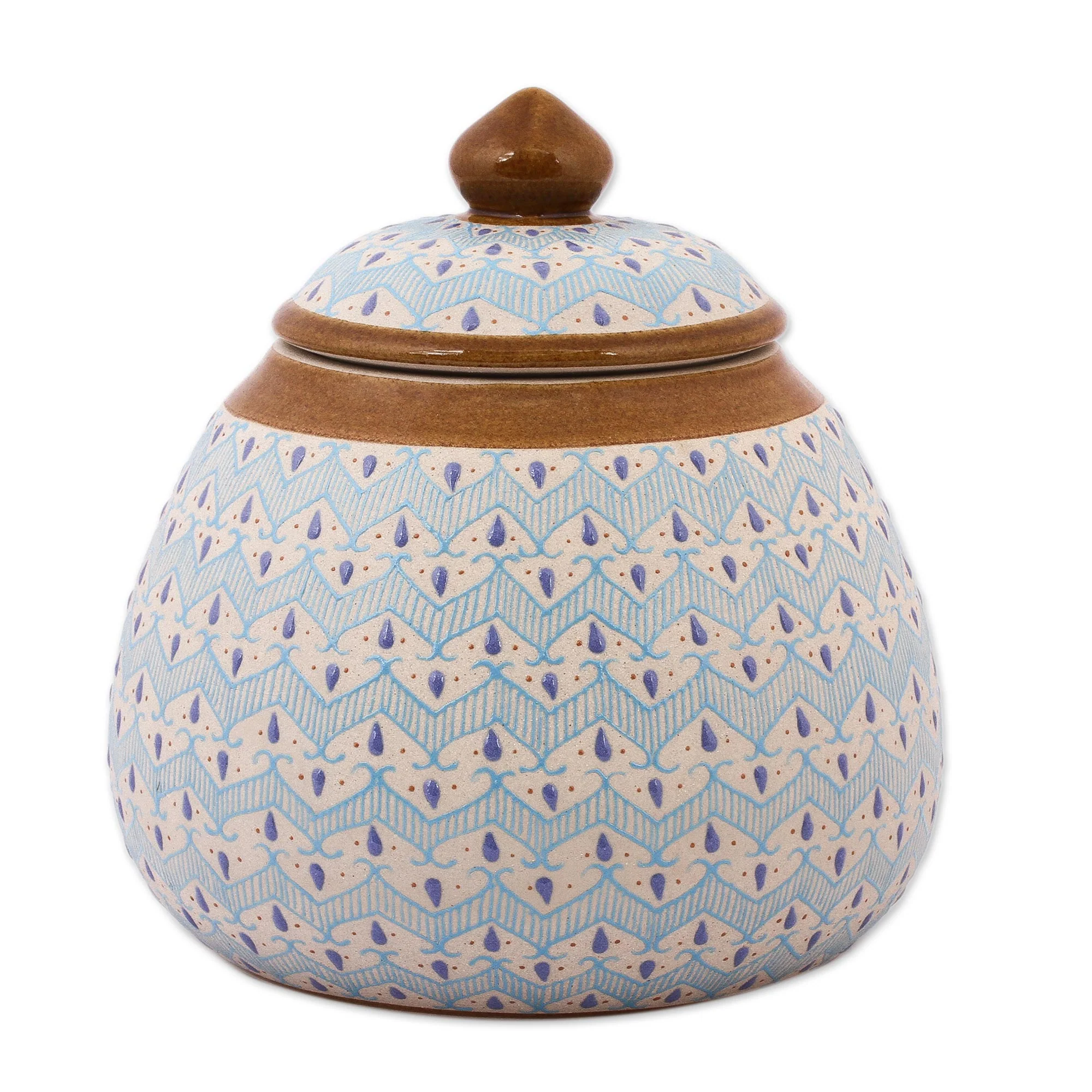 Chevron Tears Blue Chevron Motif Ceramic Round Decorative Jar - Image 2