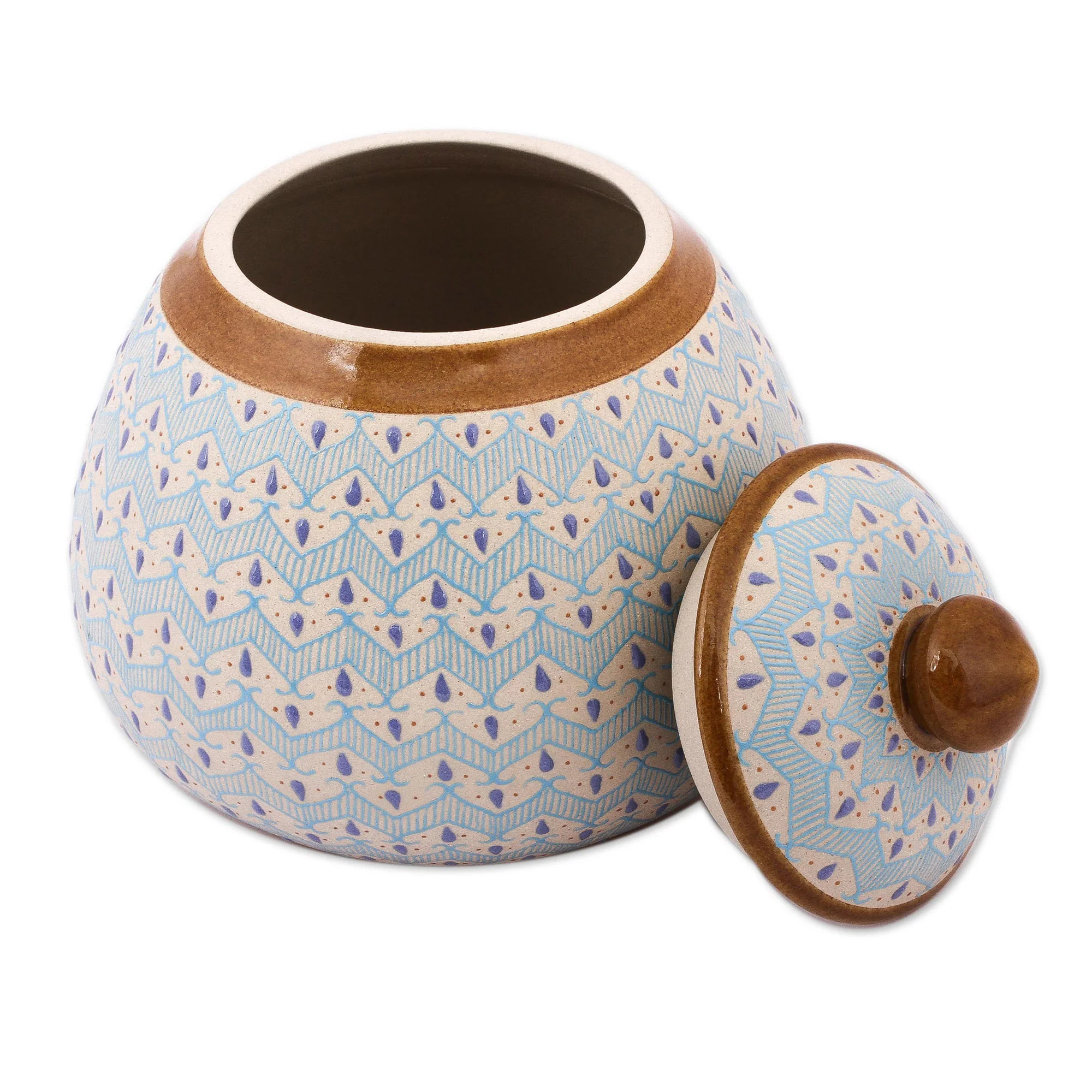 Chevron Tears Blue Chevron Motif Ceramic Round Decorative Jar - Image 4