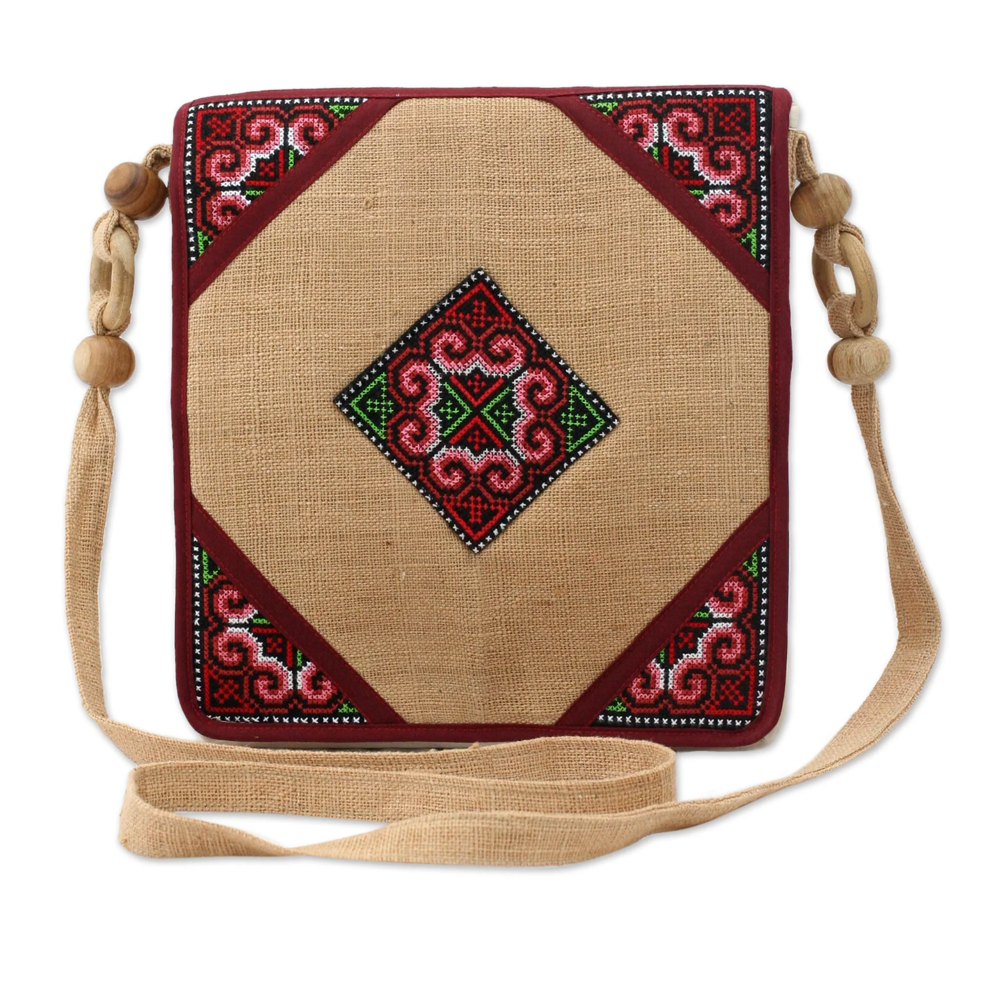 Chiang Kong Hand Crafted Hill Tribe Embroidered Hemp Shoulder Bag - Image 2