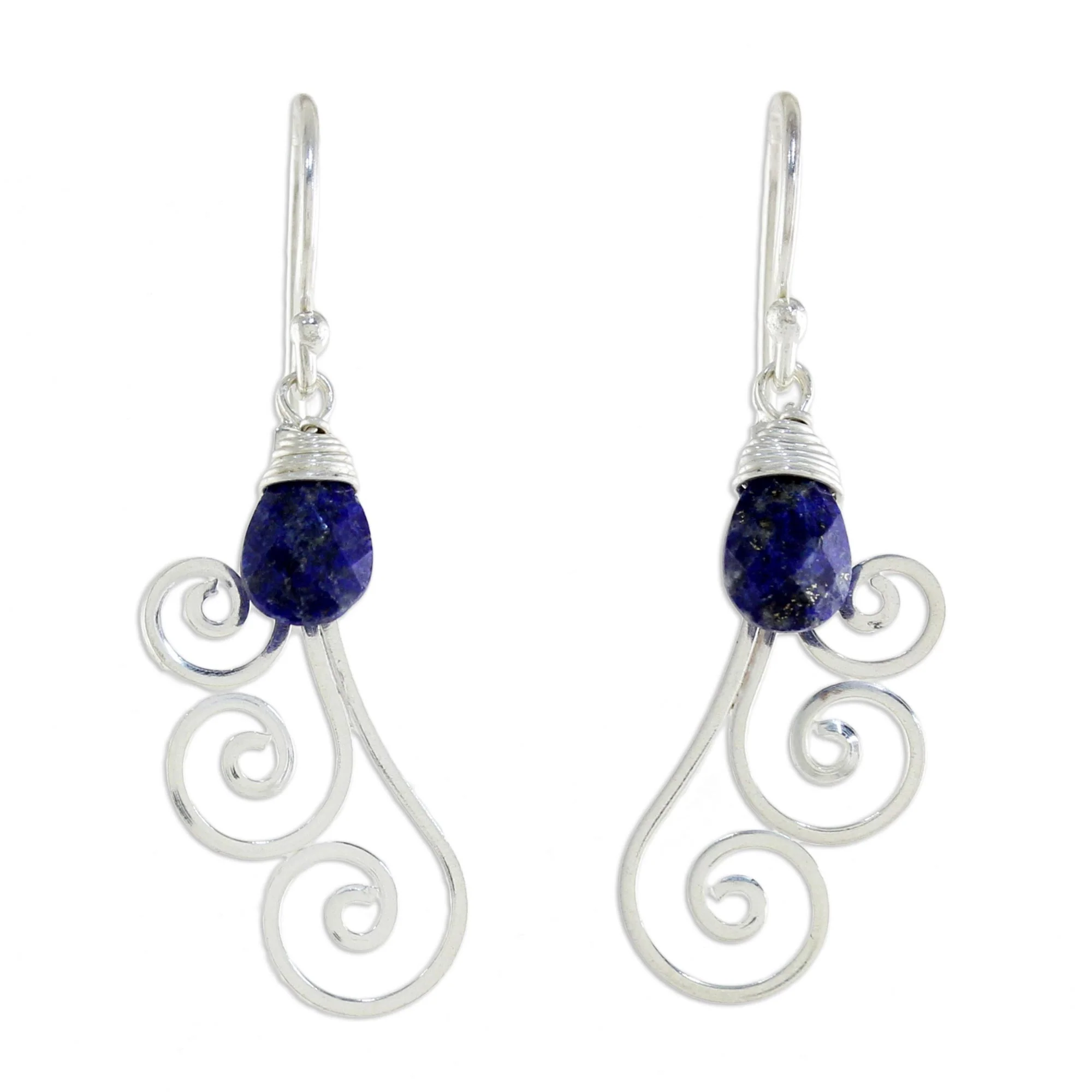 Chiang Mai Dew Artisan Crafted Sterling Silver and Lapis Lazuli Earrings - Image 2