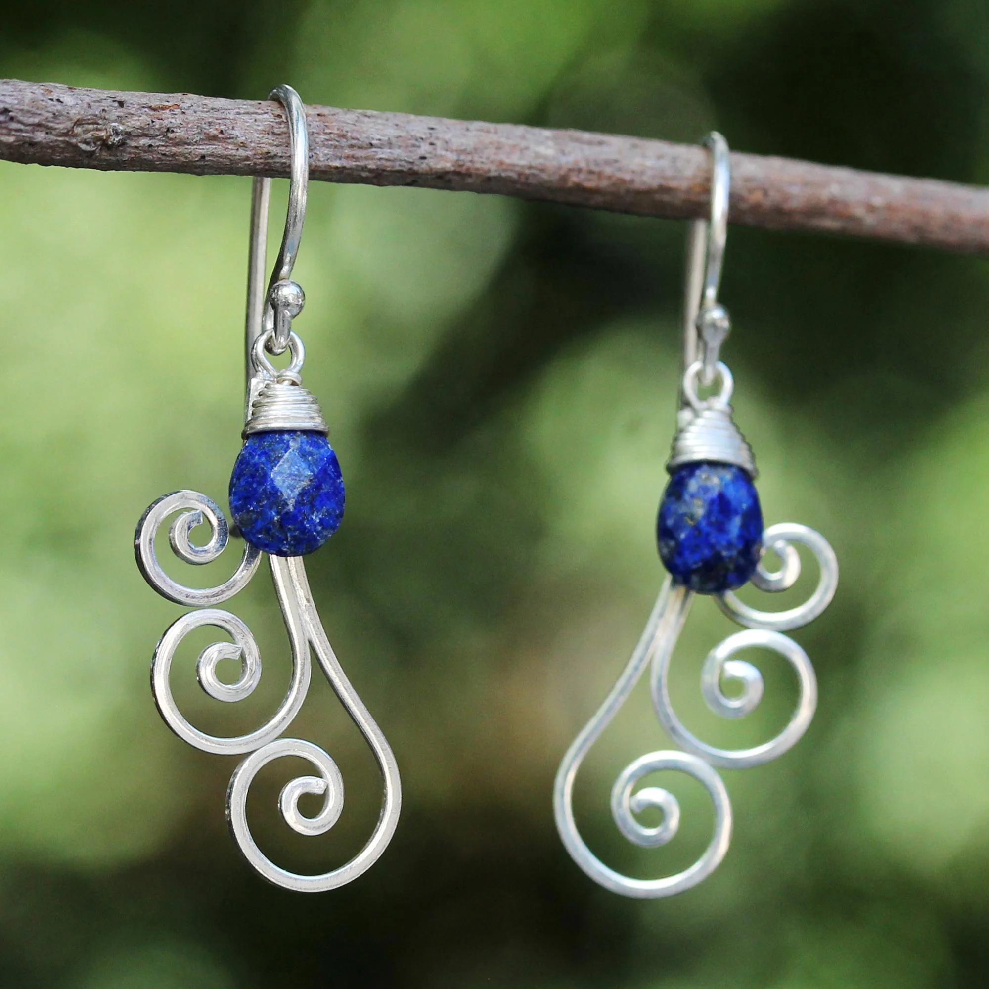 Chiang Mai Dew Artisan Crafted Sterling Silver and Lapis Lazuli Earrings - Image 3