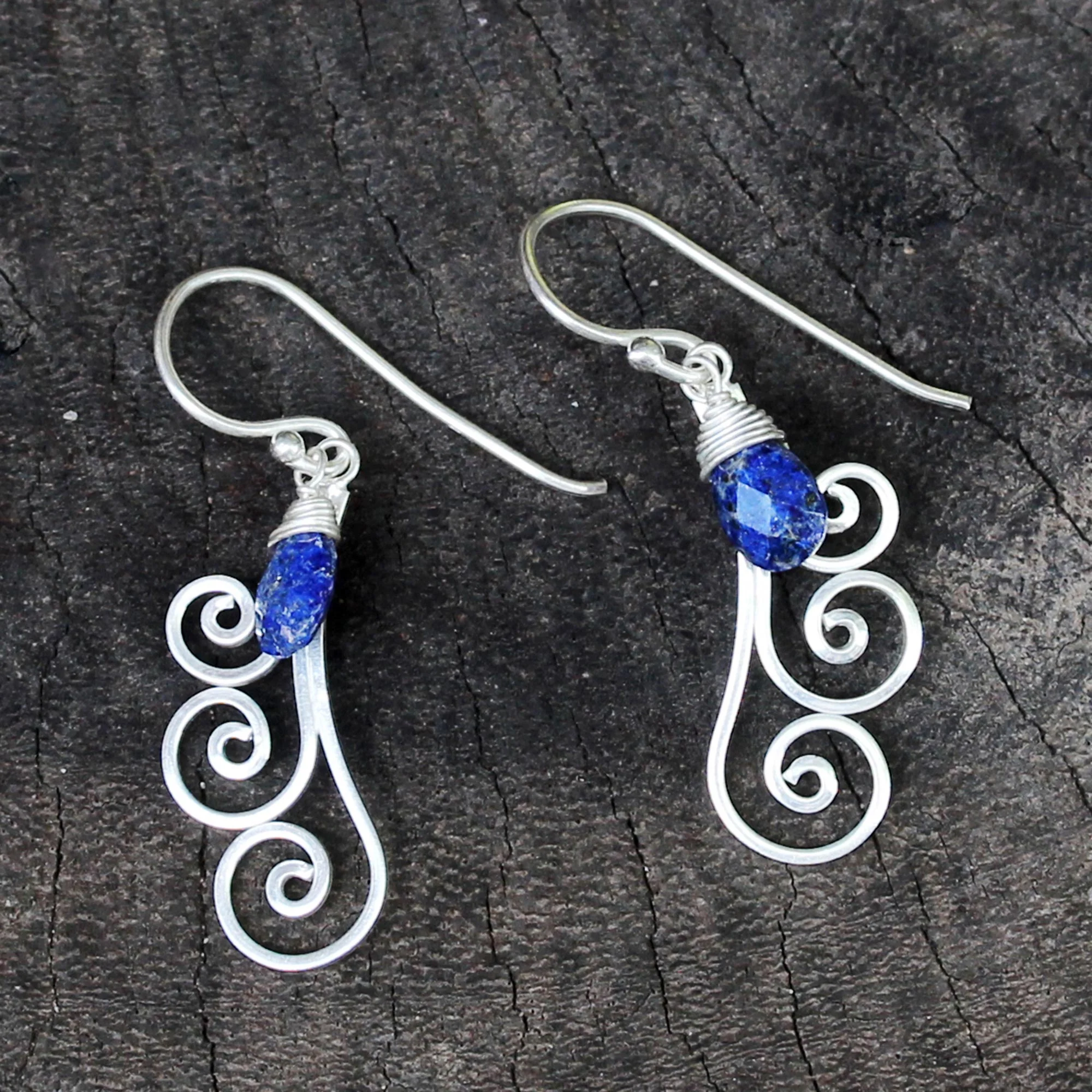 Chiang Mai Dew Artisan Crafted Sterling Silver and Lapis Lazuli Earrings - Image 4