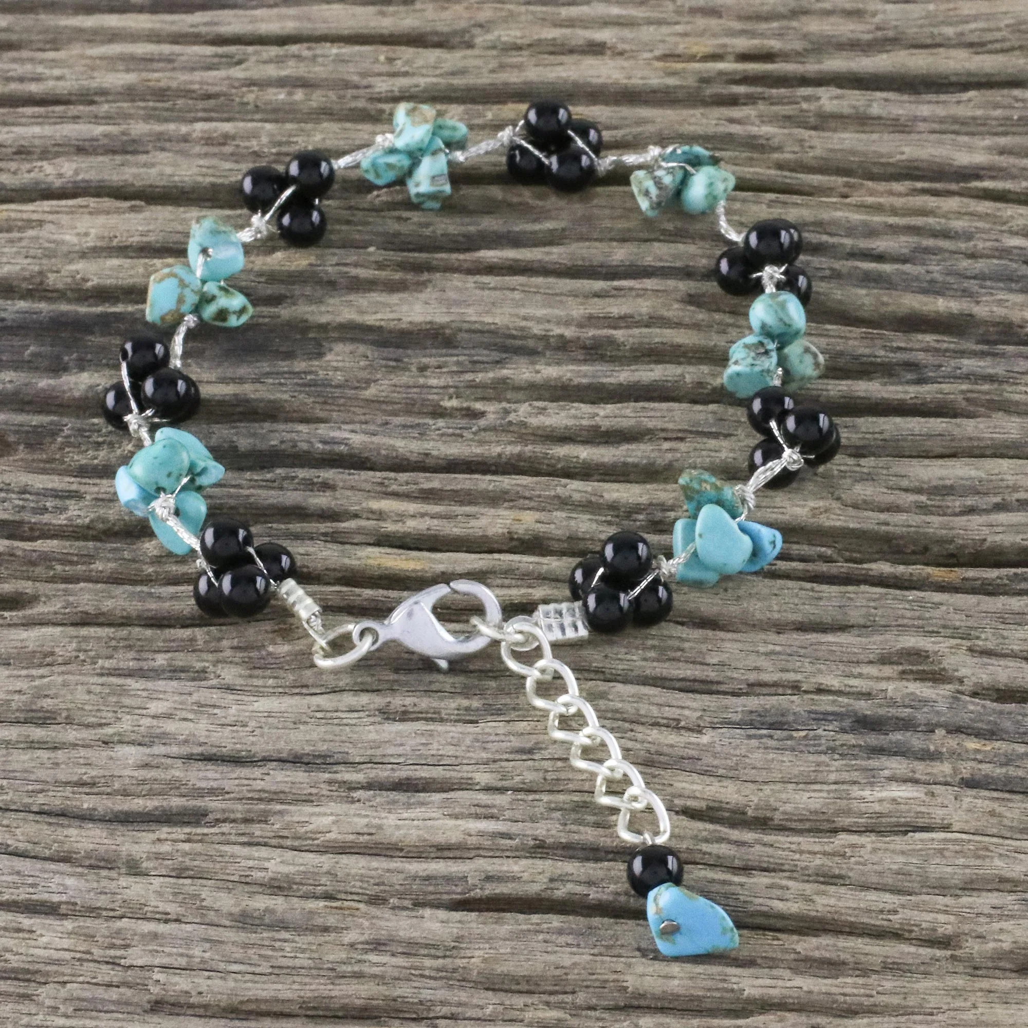 Chiang Mai Mist Artisan Crafted Bracelet with Onyx and Turquoise Beads - Image 3