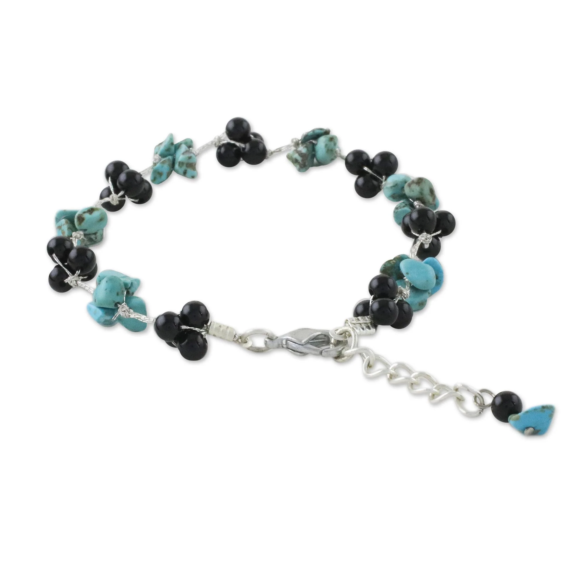 Chiang Mai Mist Artisan Crafted Bracelet with Onyx and Turquoise Beads - Image 4