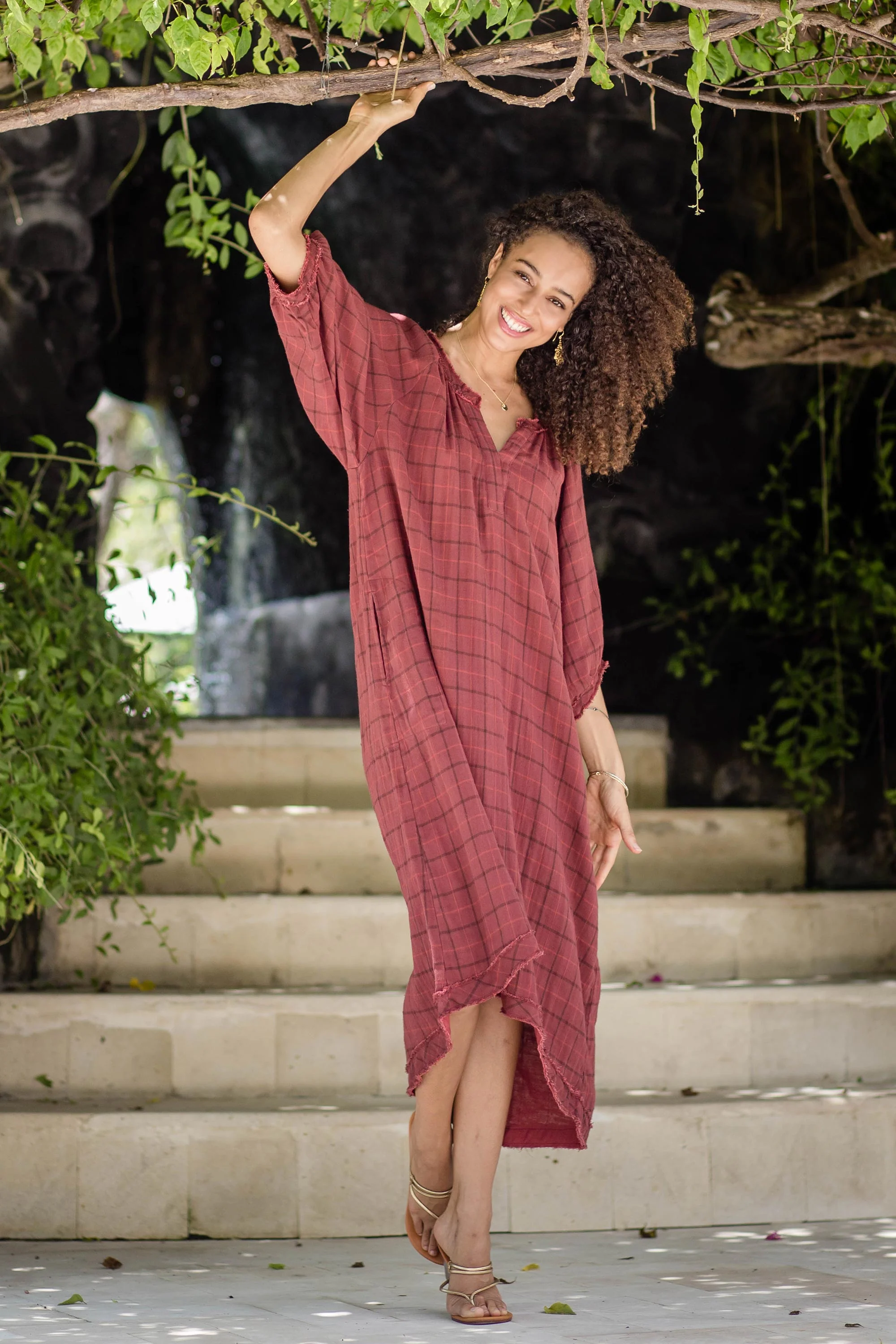 Chiang Mai Wine Burgundy Tunic-Style Dress from Thailand - Image 3