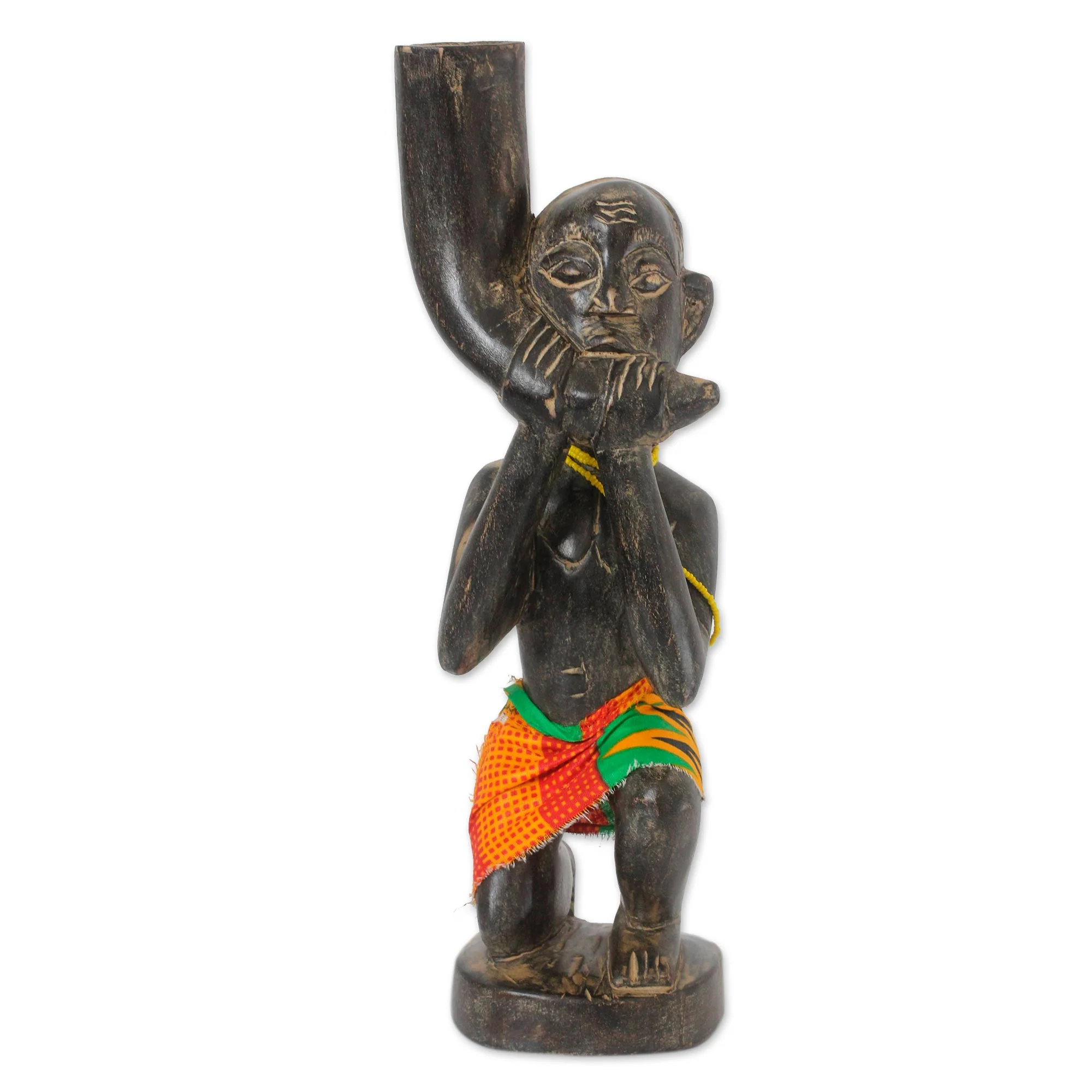 Chieftai Trumpeter Hand Made Wood Sculpture from Africa - Image 2