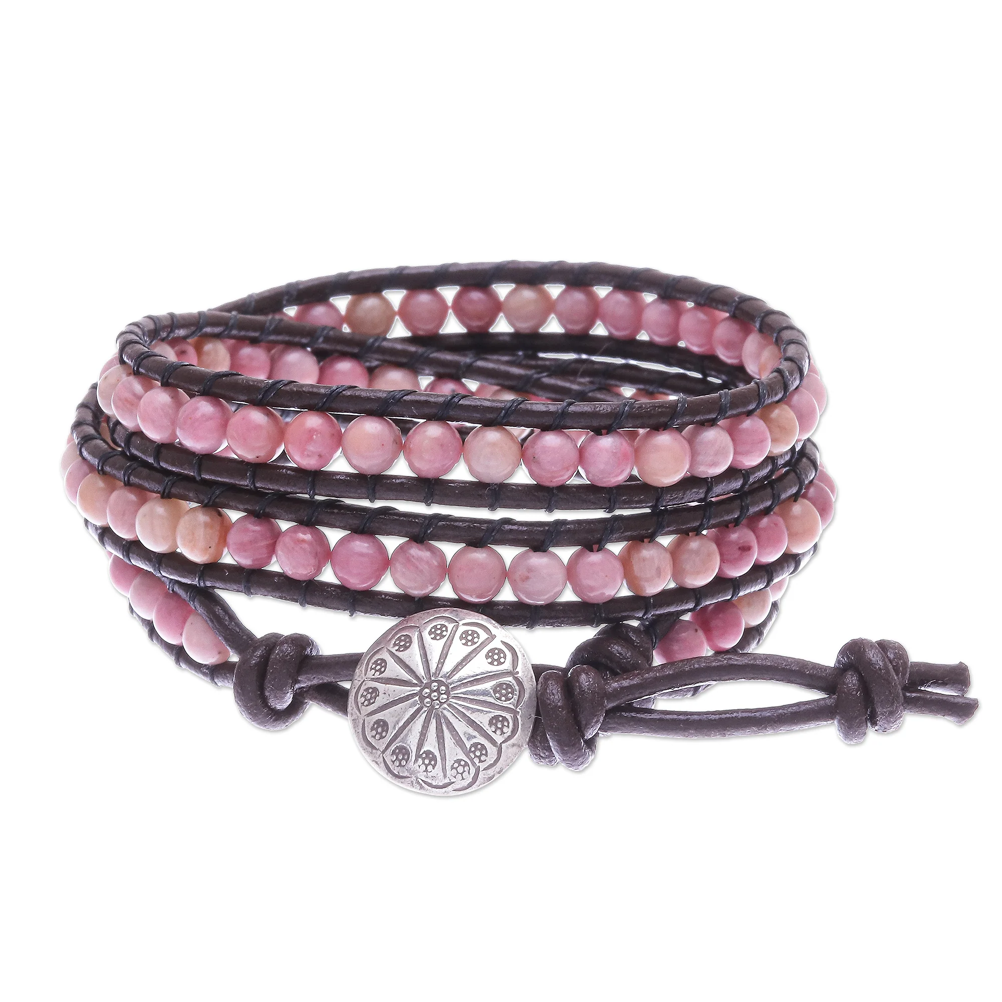 Choco Pink Hand-Woven Beaded Wrap Bracelet - Image 2