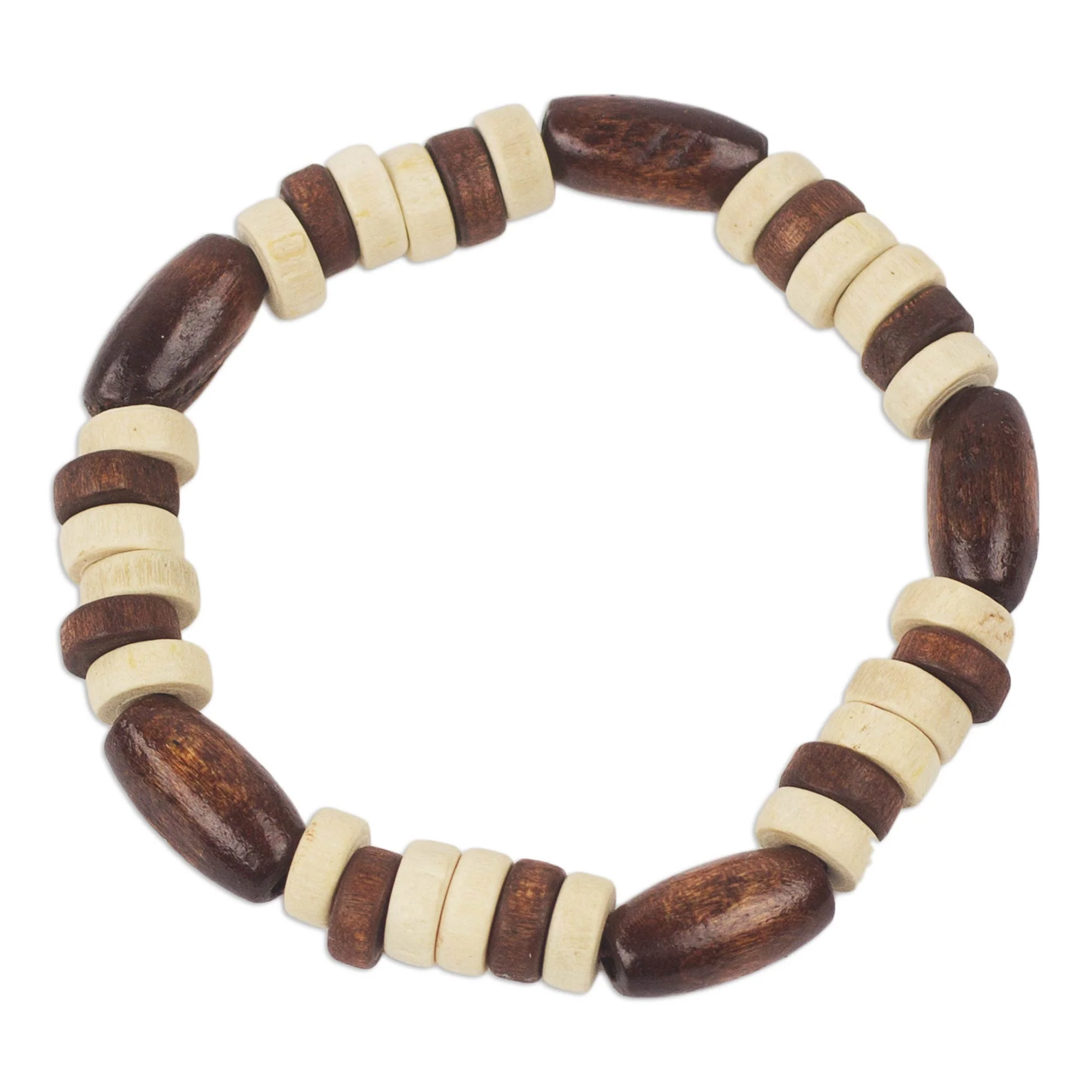 Chocolate Artisan Crafted Wood Beaded Stretch Bracelet from Ghana - Image 2