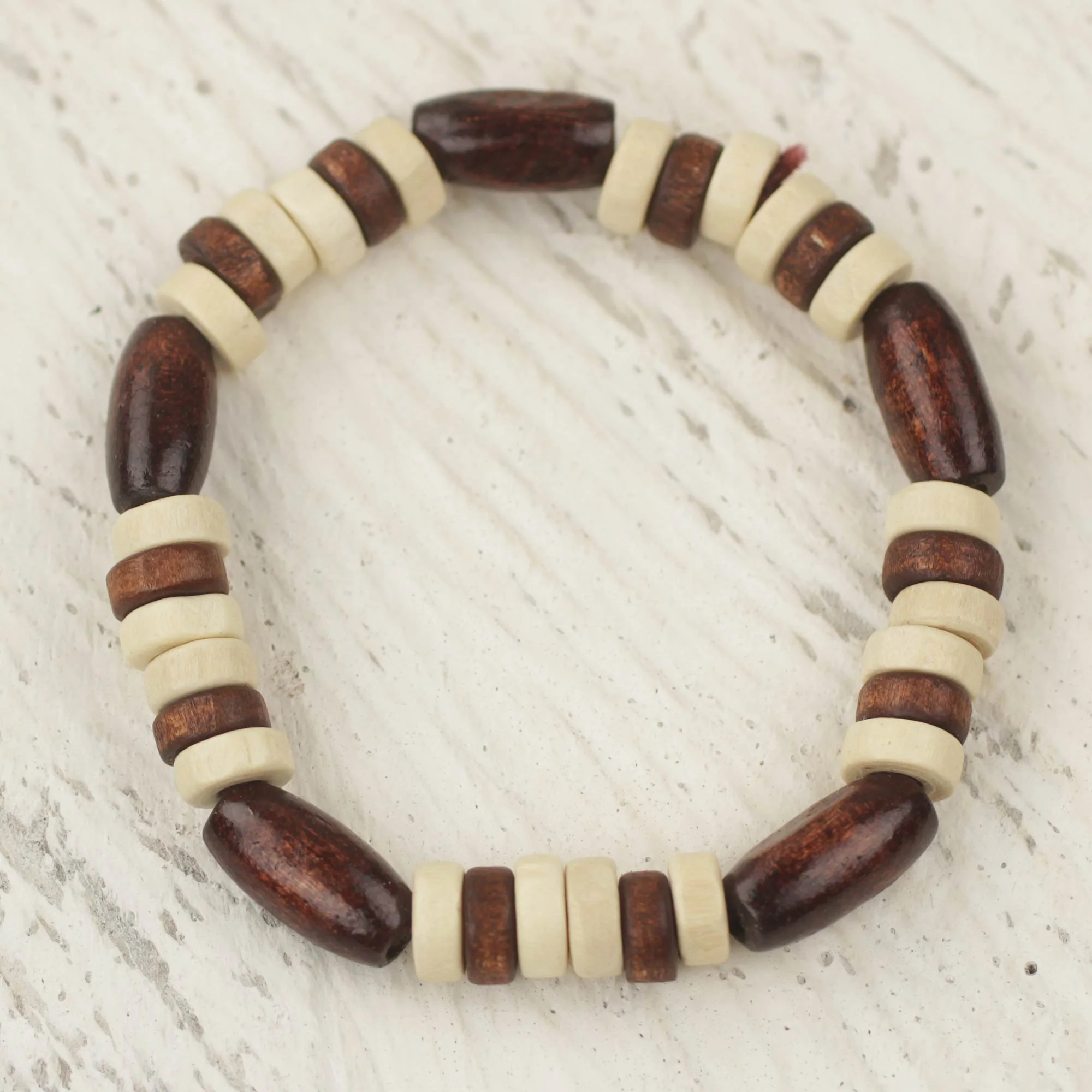 Chocolate Artisan Crafted Wood Beaded Stretch Bracelet from Ghana - Image 3