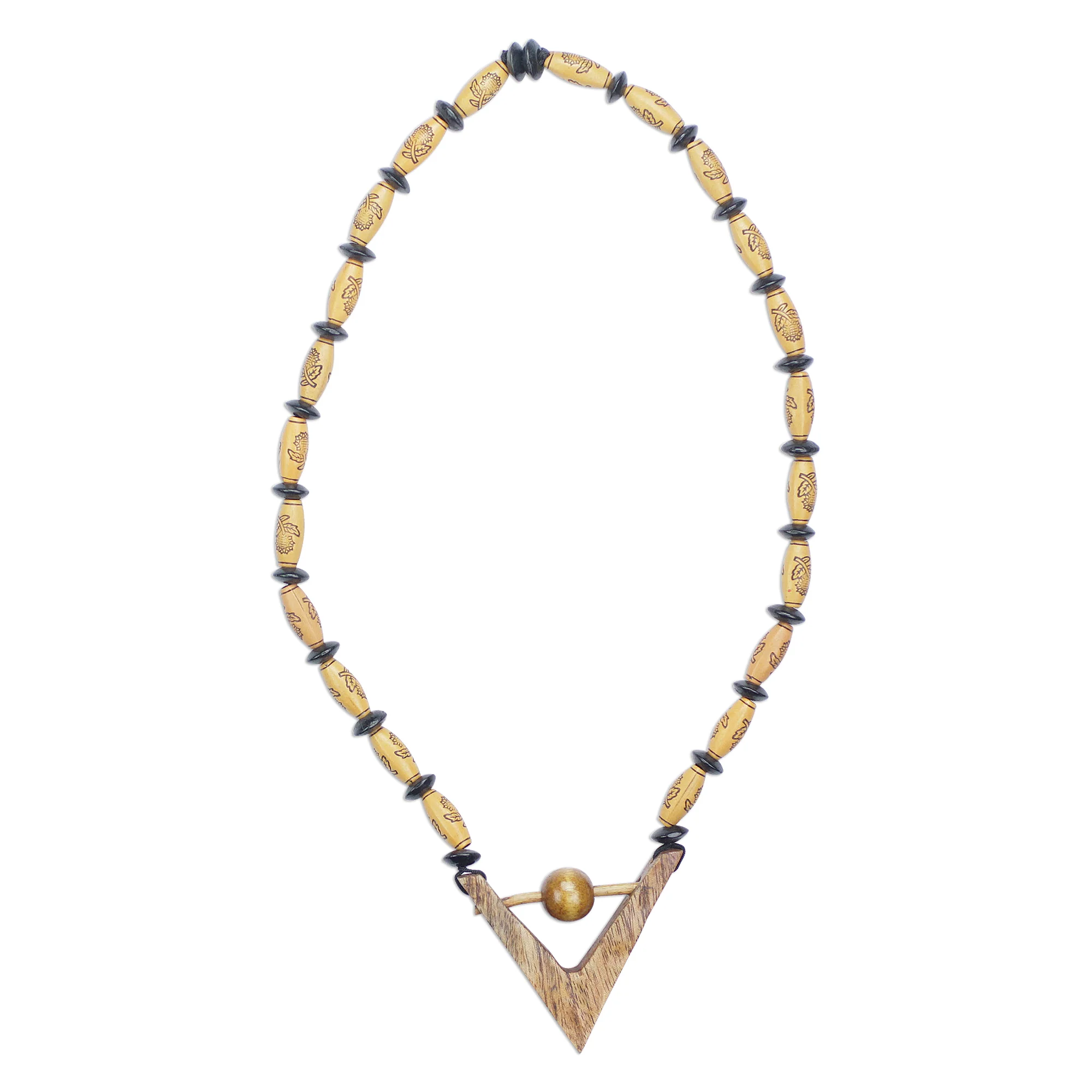 Chosen Path Sese Wood and Recycled Plastic Floral Beaded Long Necklace - Image 2