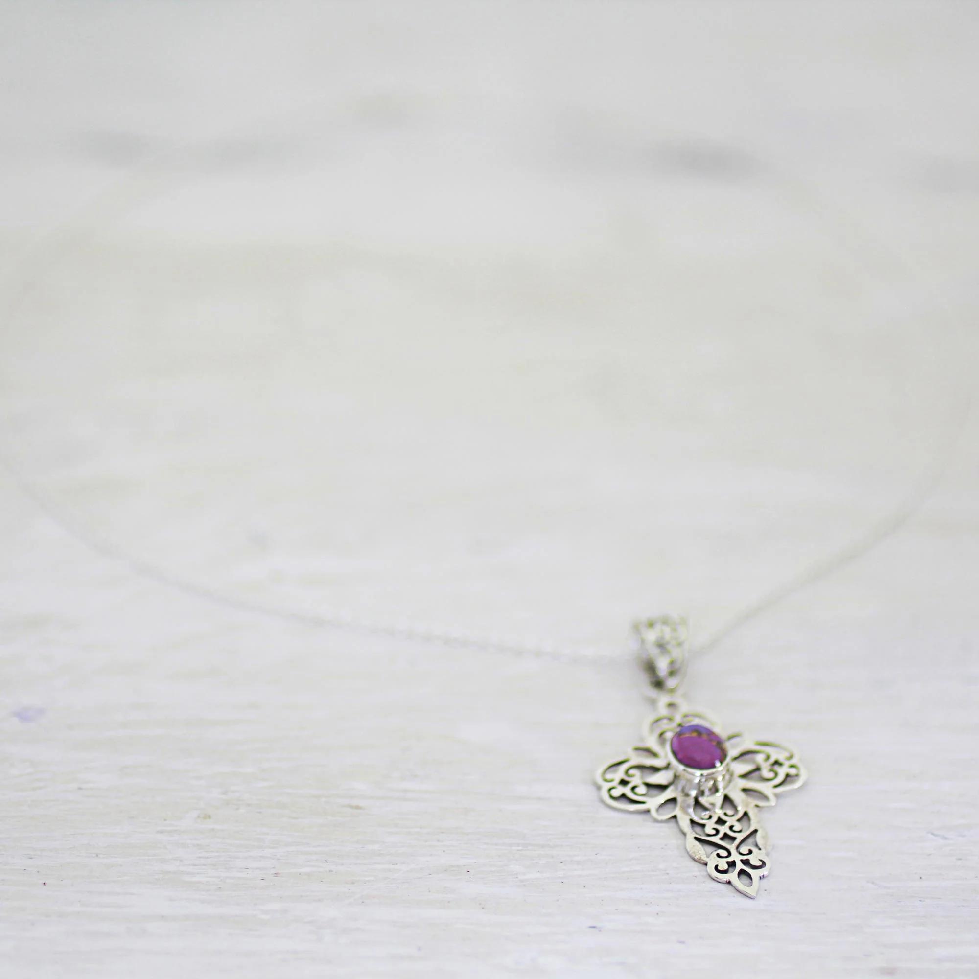 Christian Wish Purple Composite Turquoise Sterling Silver Cross Necklace - Image 4