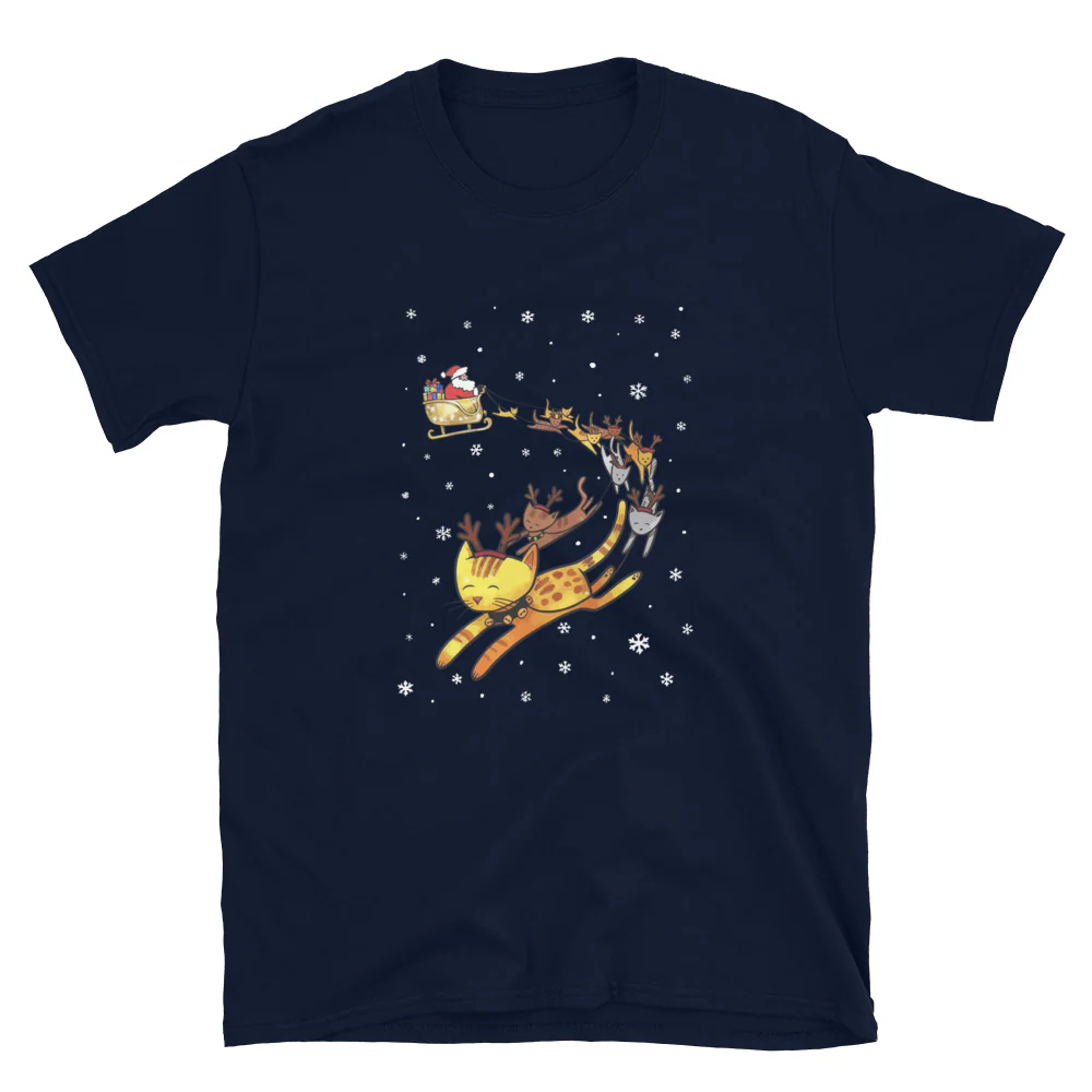 Christmas Cats & Santa's Sleigh T-Shirt - Image 4