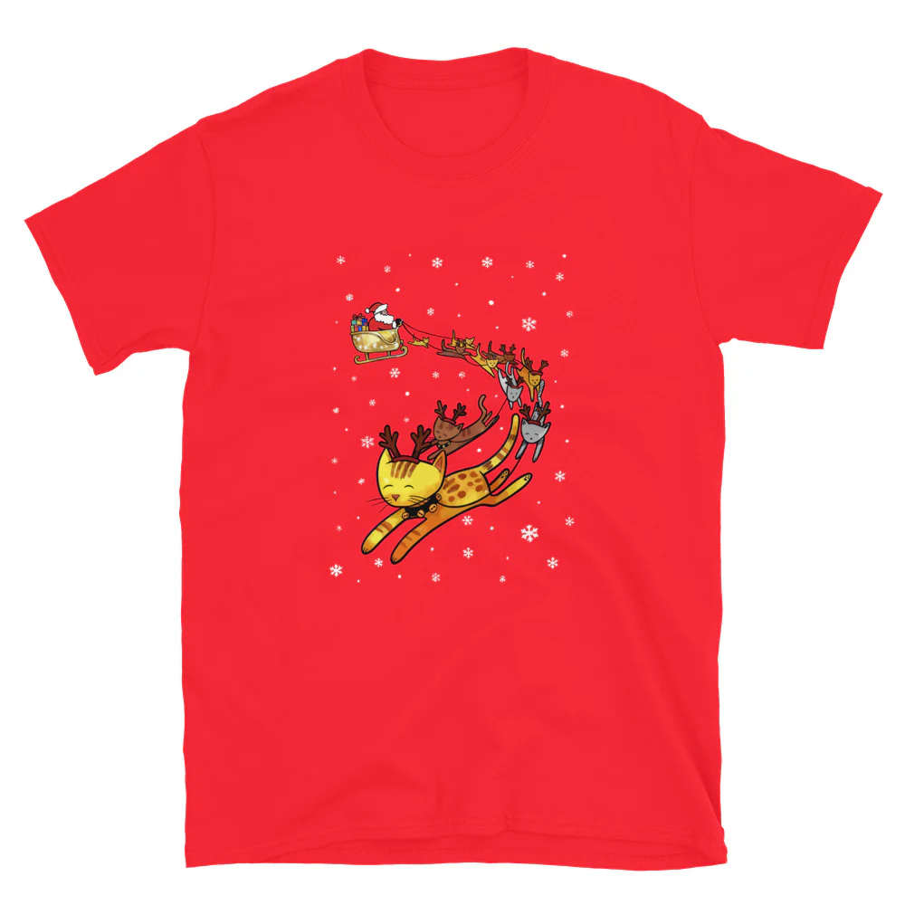 Christmas Cats & Santa's Sleigh T-Shirt - Image 7