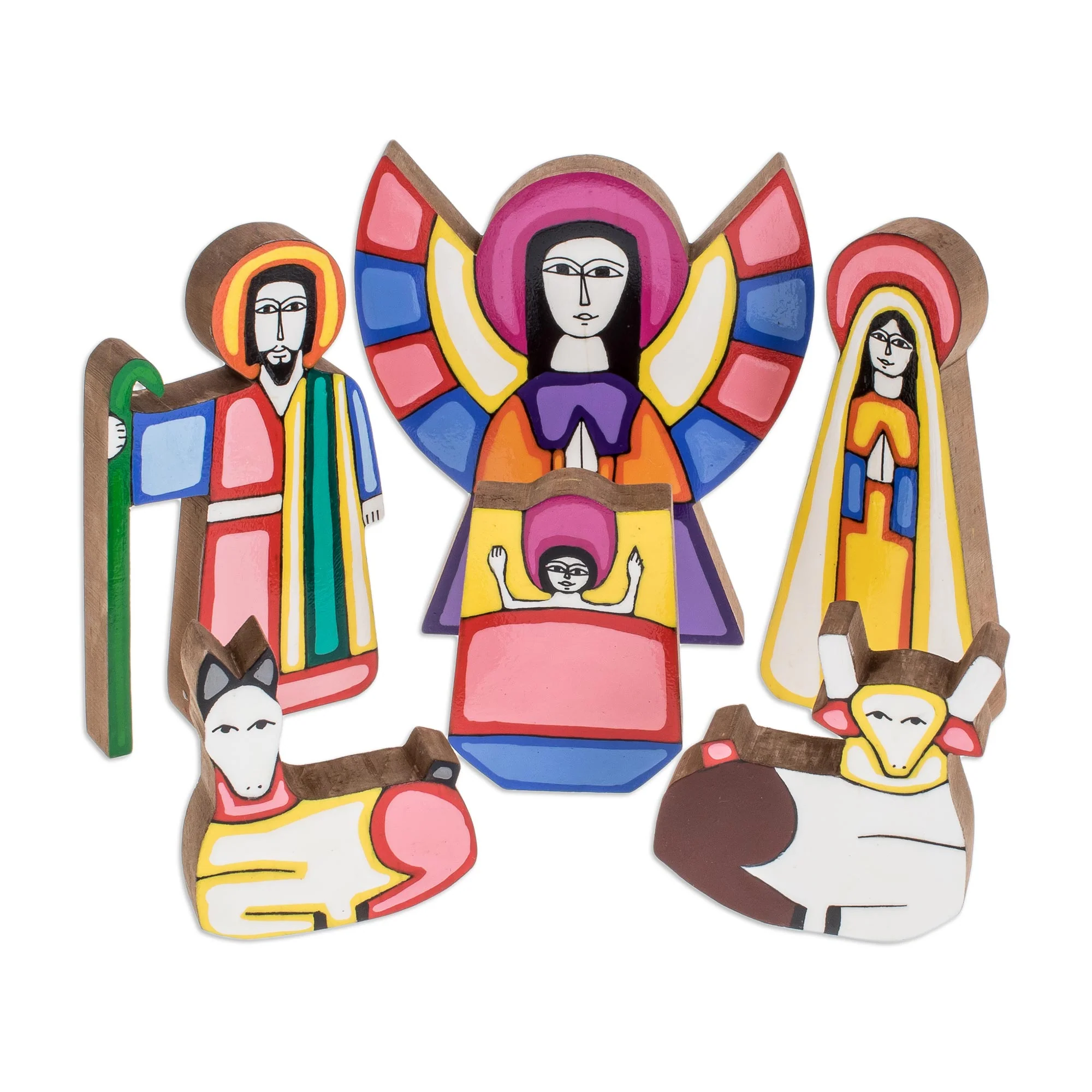 Christmas Color Handmade Religious Wood Nativity Scene Sculpture (11 Pieces) - Image 4