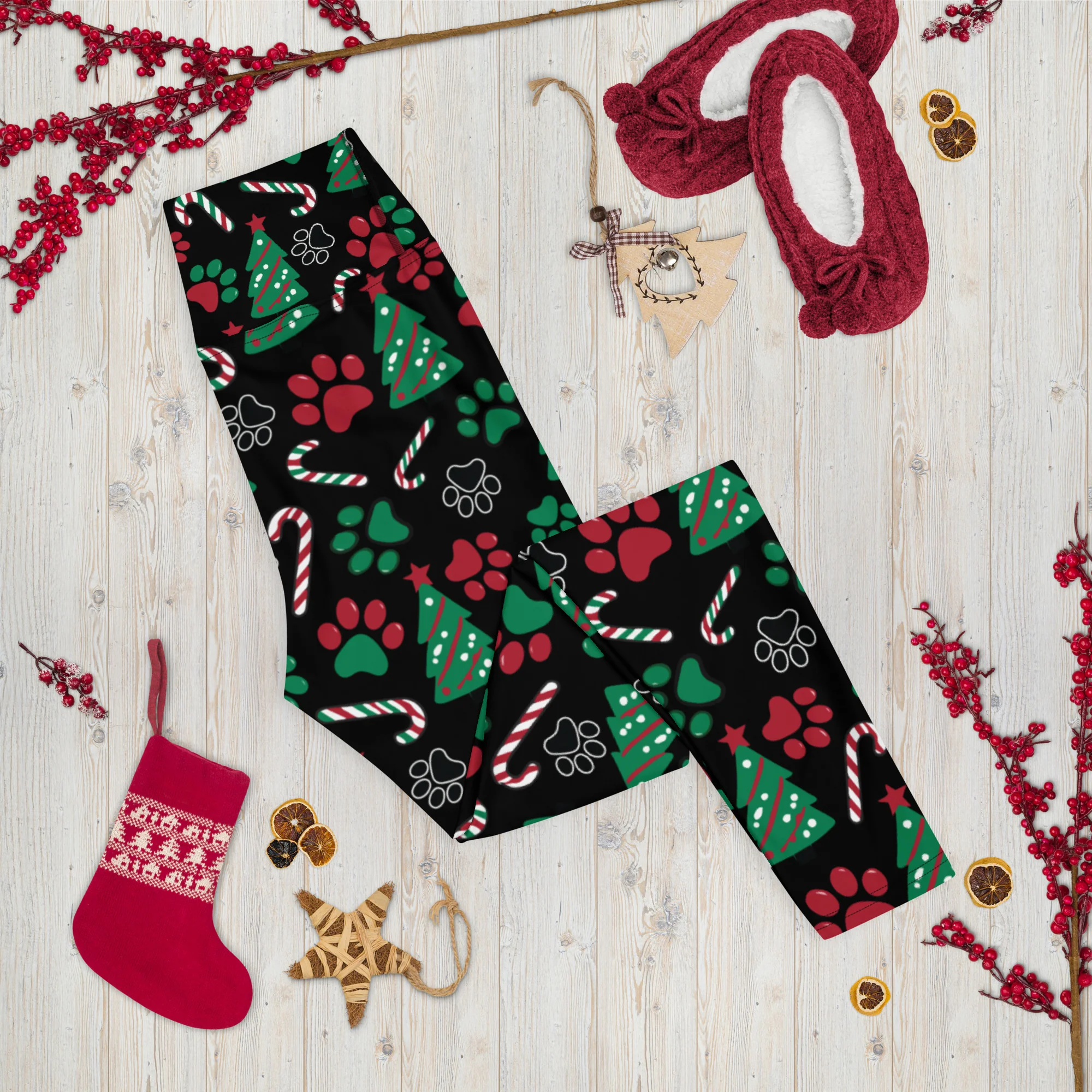 Christmas Paws & Candy Canes All Over Print Leggings - Image 3