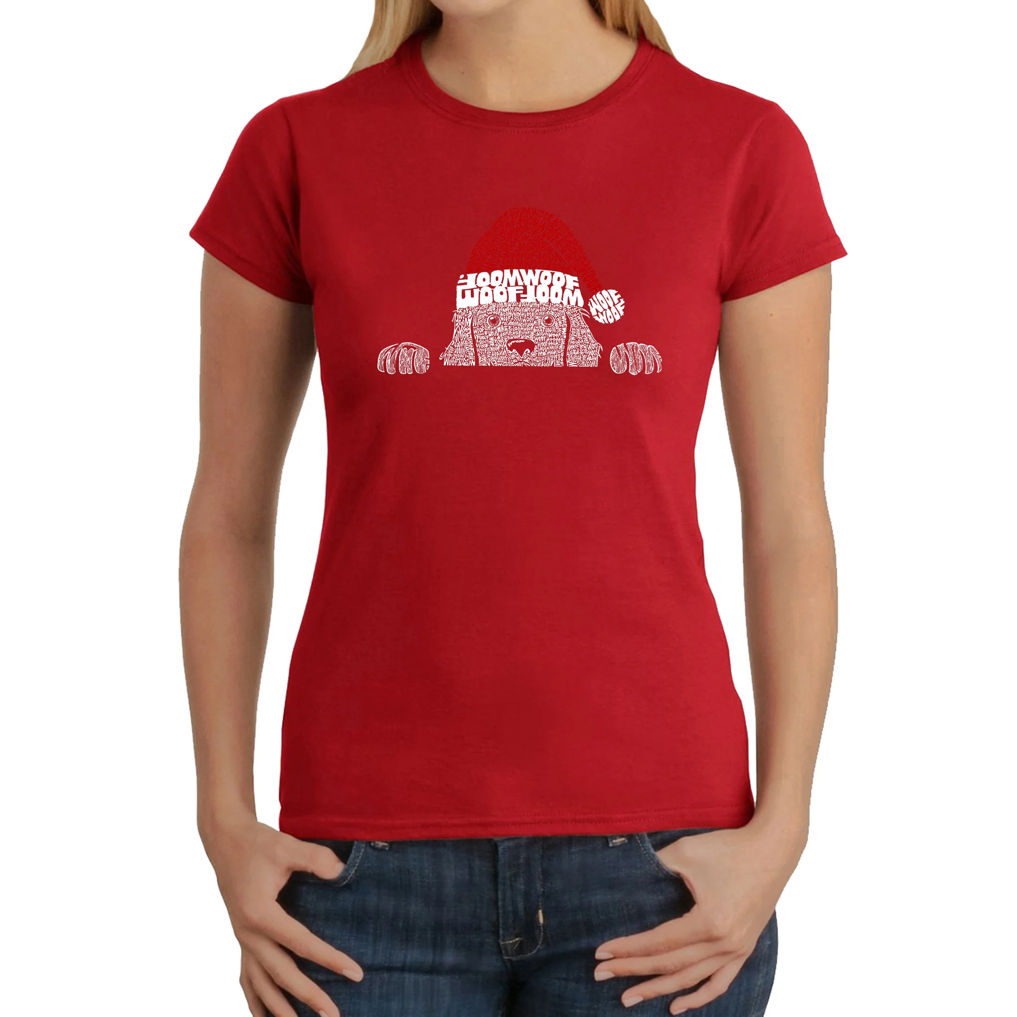 Christmas Peeking Dog - Women's Word Art T-Shirt - Image 7