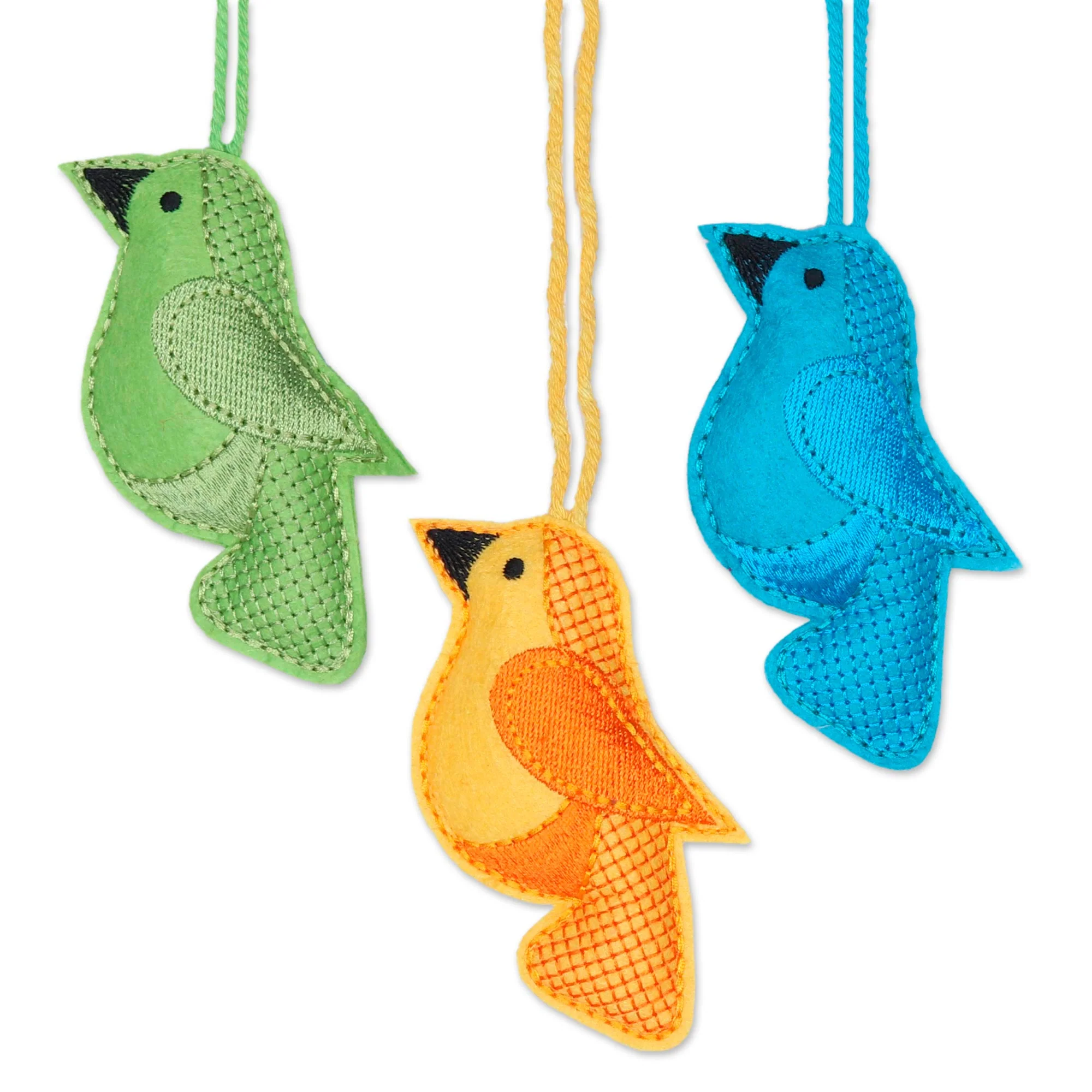 Christmas Sonata Assorted Wool Felt Bird Ornaments from India (Set of 6) - Image 3