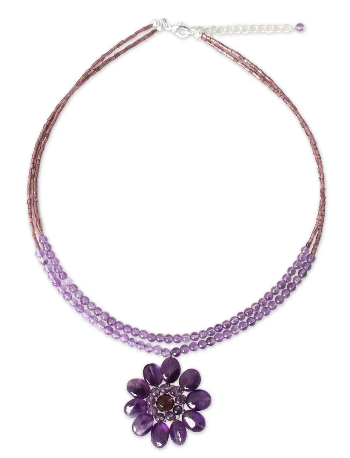 Chrysanthemum Amethyst Beaded Necklace - Image 2