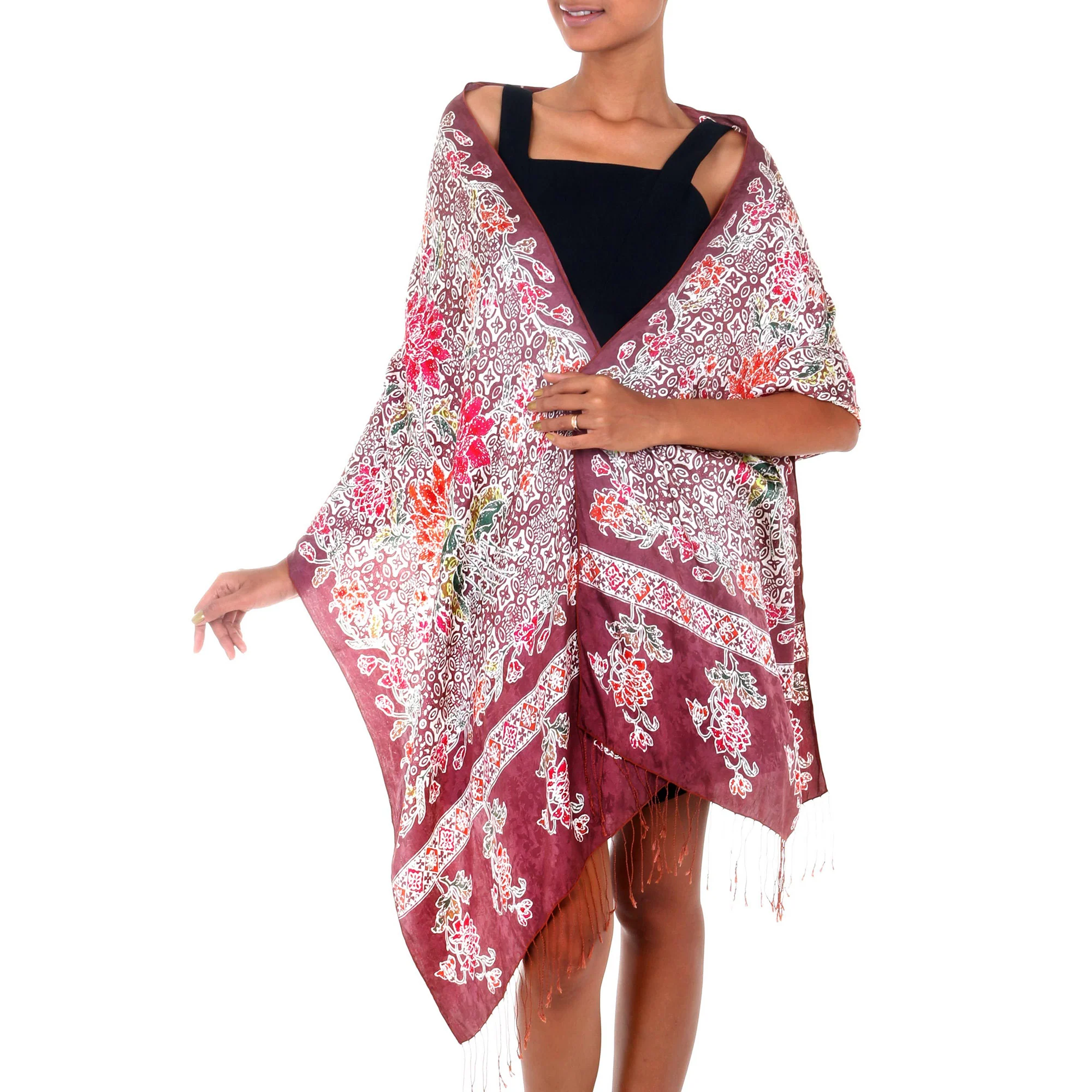 Chrysanthemums Multicolor Batik Silk Shawl - Image 2