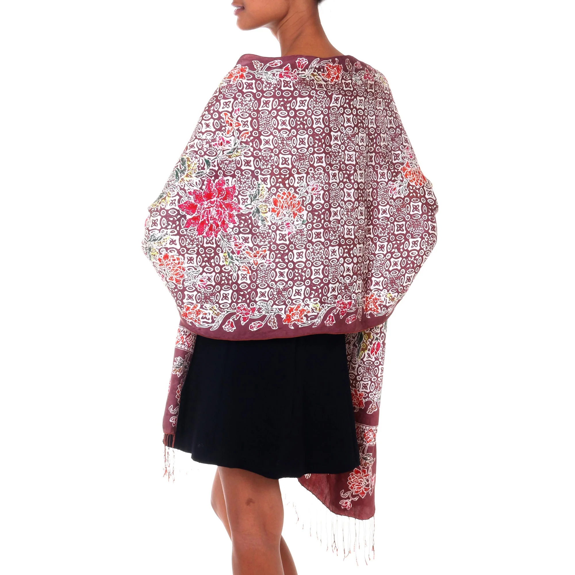 Chrysanthemums Multicolor Batik Silk Shawl - Image 3