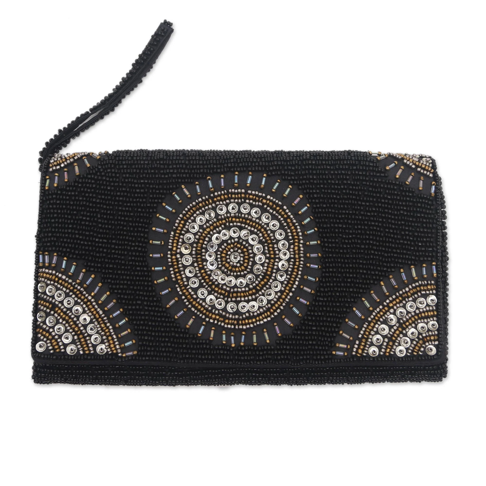 Circle of Beauty in Black Circle Pattern Beaded Clutch in Black from Bali - Image 5