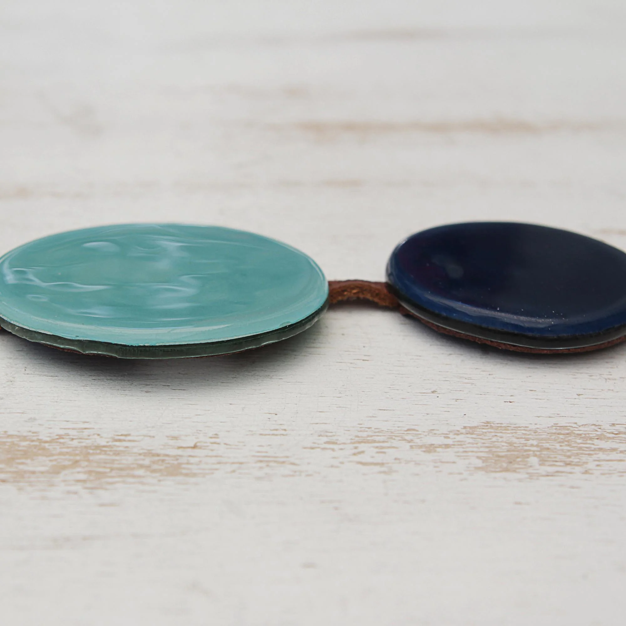 Circular Modernity in Blue Blue Glass and Leather Pendant Necklace from Brazil - Image 3
