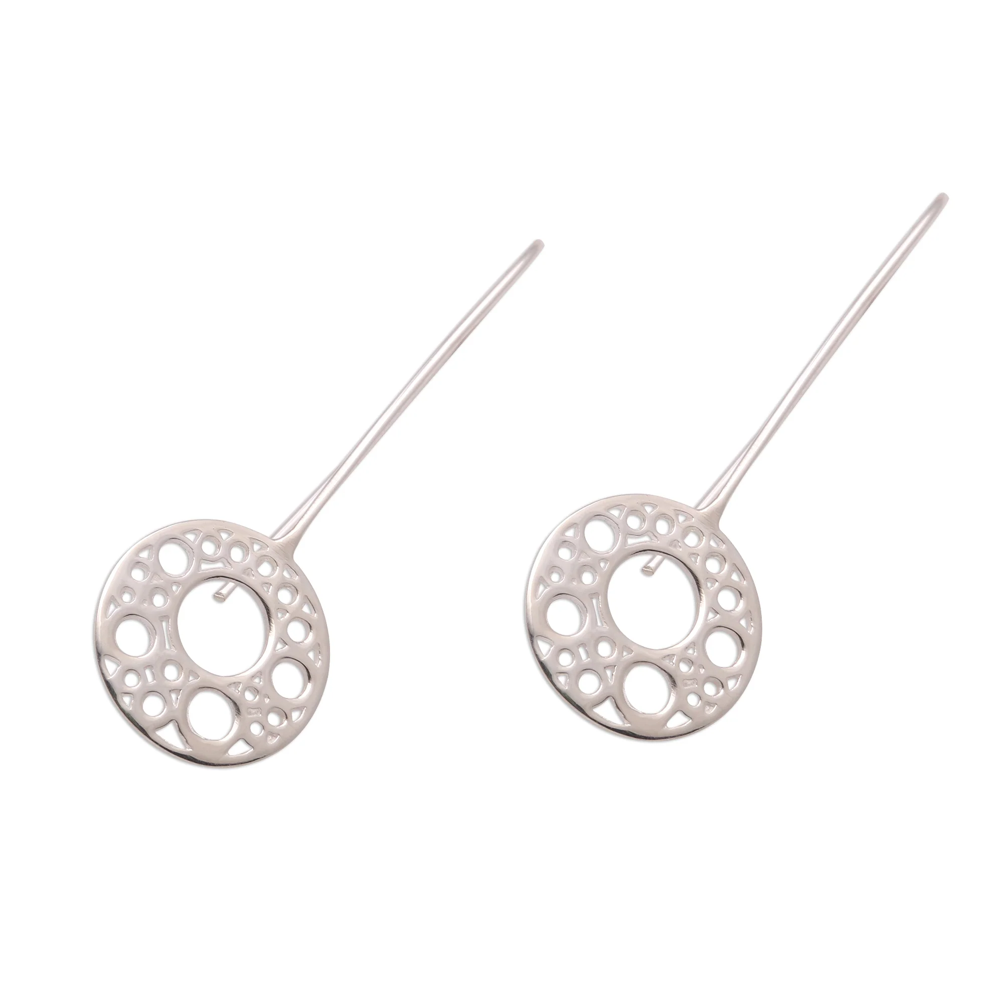 Circular Patterns Circle Pattern Sterling Silver Drop Earrings from Bali - Image 5